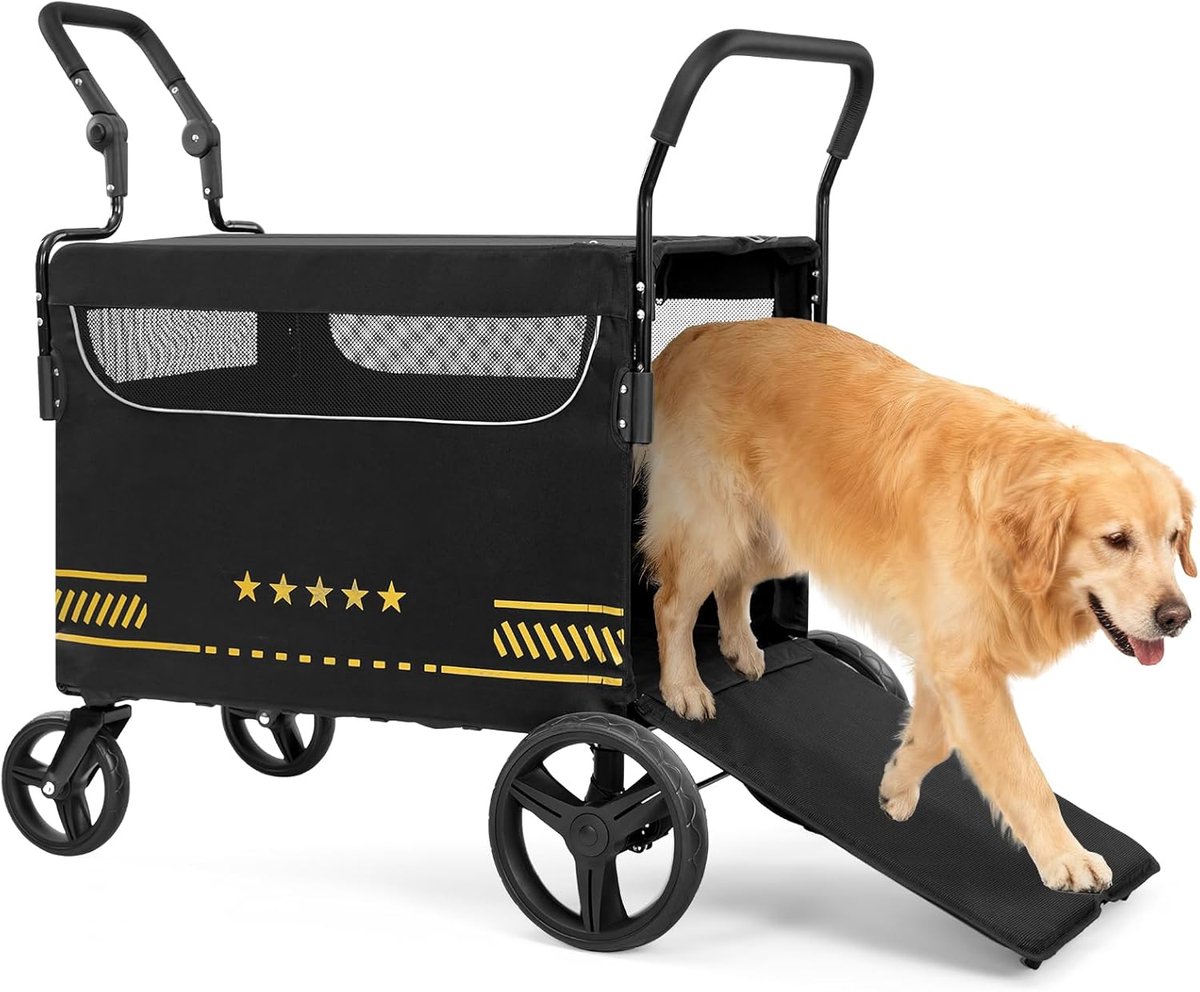 Hondenbuggy - Huisdierwagen - Oudere Honden Vervoeren - Opvouwbare Oprit - Tot 80 kg - Zwart