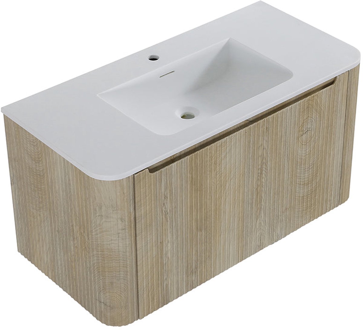 Wastafelkast Wiesbaden Sulora 120cm licht eiken inclusief wastafelblad Laro solid surface
