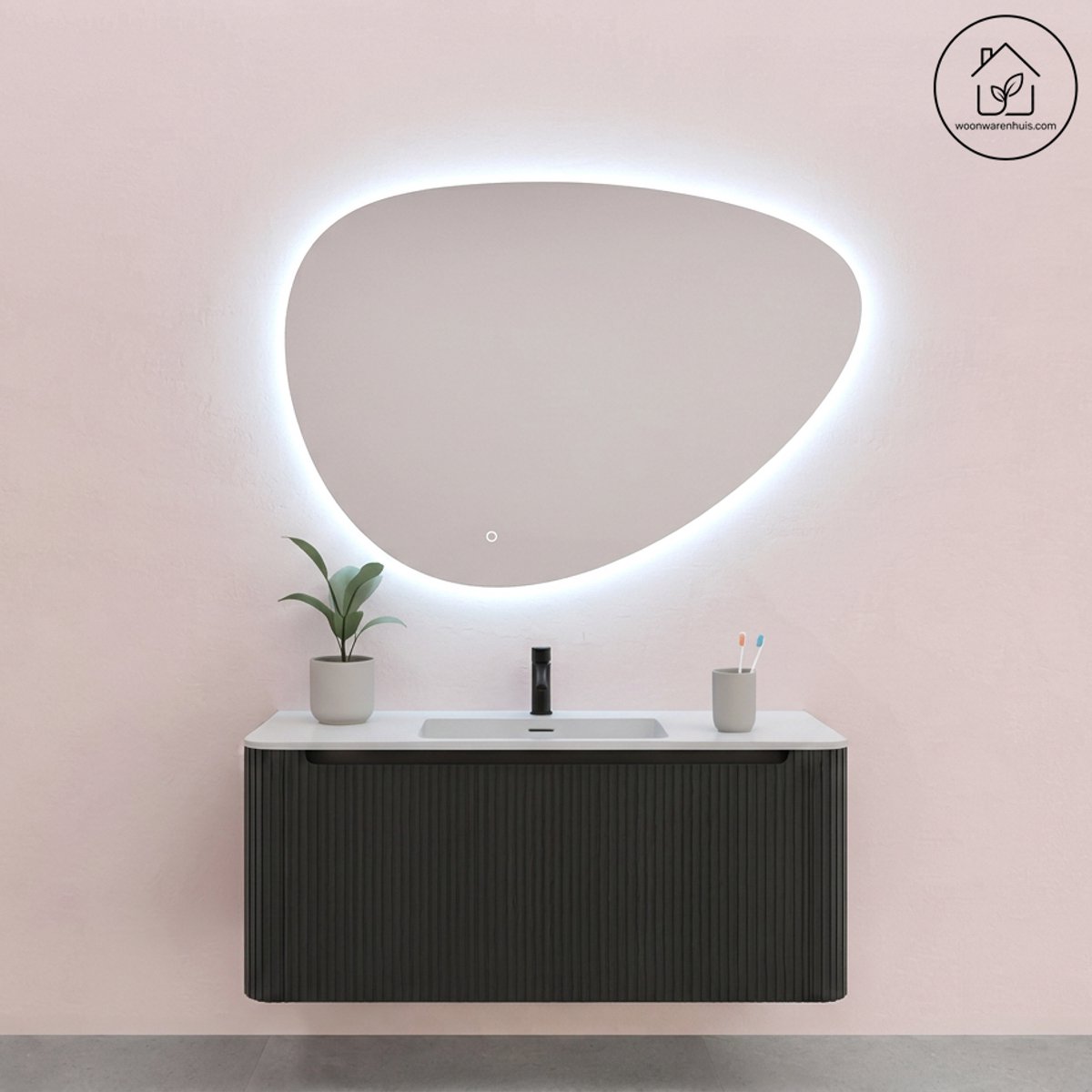 Badkamermeubelset Wiesbaden Sulora 120cm mat zwart inclusief spiegel Uovo
