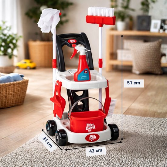 Dirt Devil Speelgoed Schoonmaaktrolley - Schoonmaak Speelgoed voor Kinderen vanaf 3 Jaar - Inclusief Bezem, Emmer, Sprayfles, Handveger - Speelgoed Schoonmaakset met Accessoires van Theo Klein — afbeelding 3