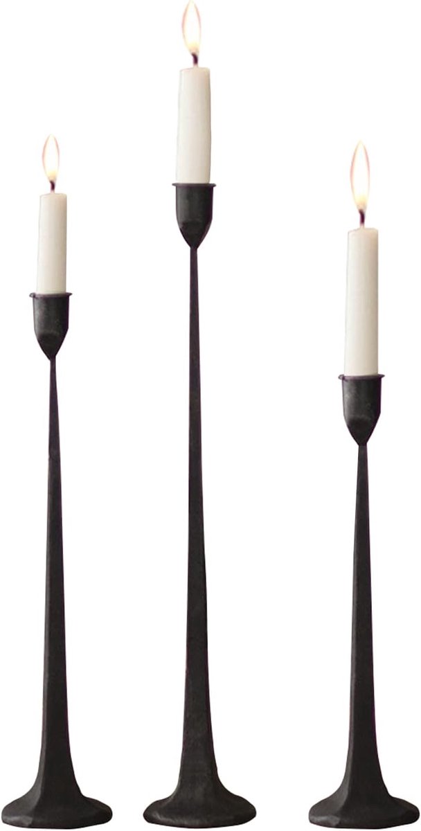 Kaarsenhouder Set - Decoratieve Standaard - Feestelijk Tafeldecor - Verschillende Hoogtes - Set van 3 - Zwart
