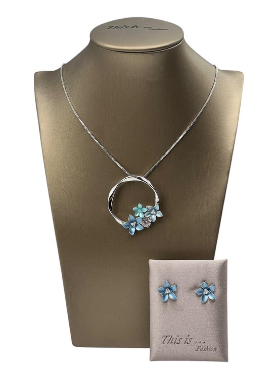 TIF - Sieraden - Juwelenset dames - Halsketting - Oorbellen - Dames - Zilver - Blauw - 45cm