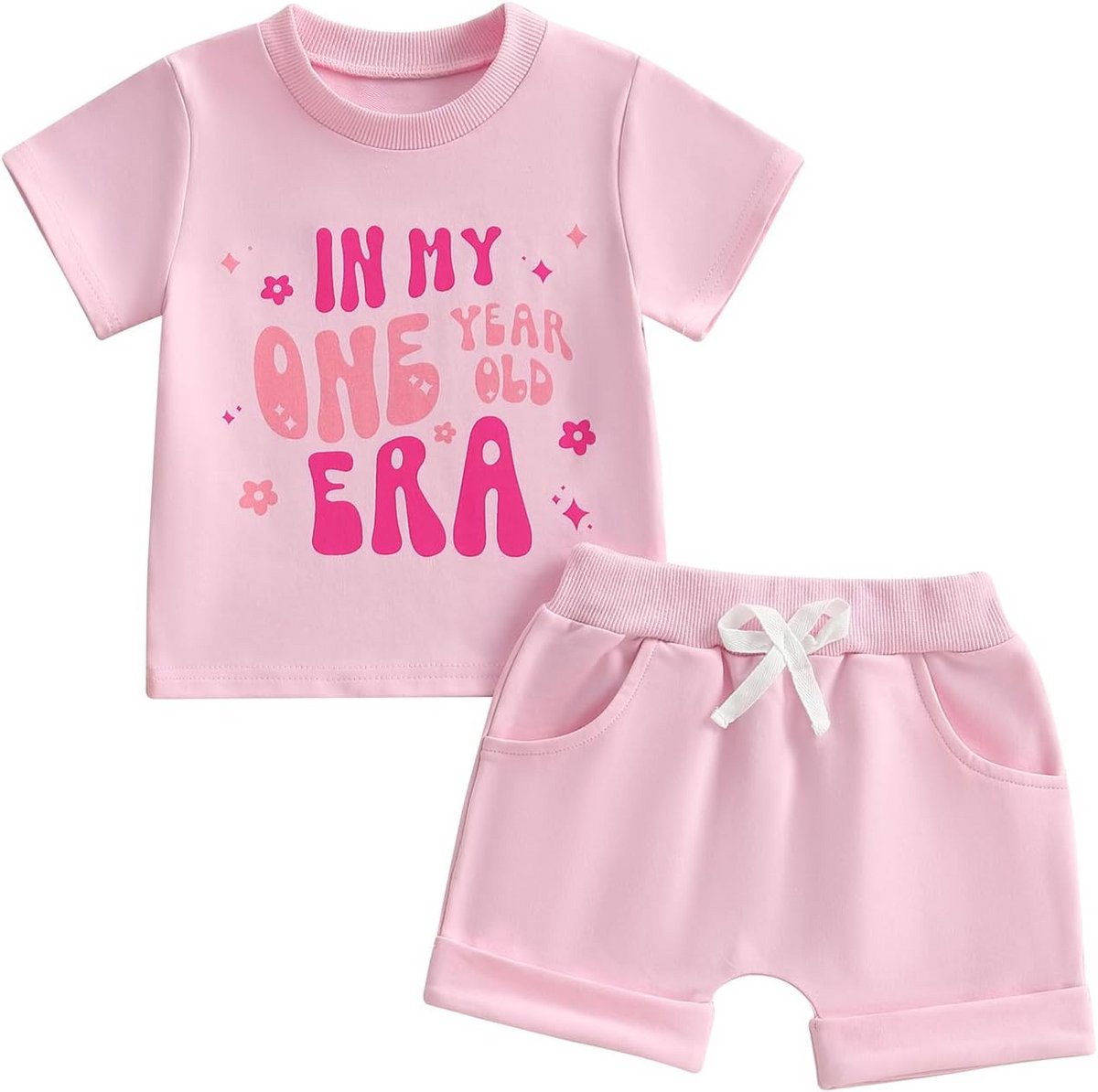 Schattige Set Jongens/Meisjes 1e Verjaardag Outfit Korte Mouw Shirt en Shorts