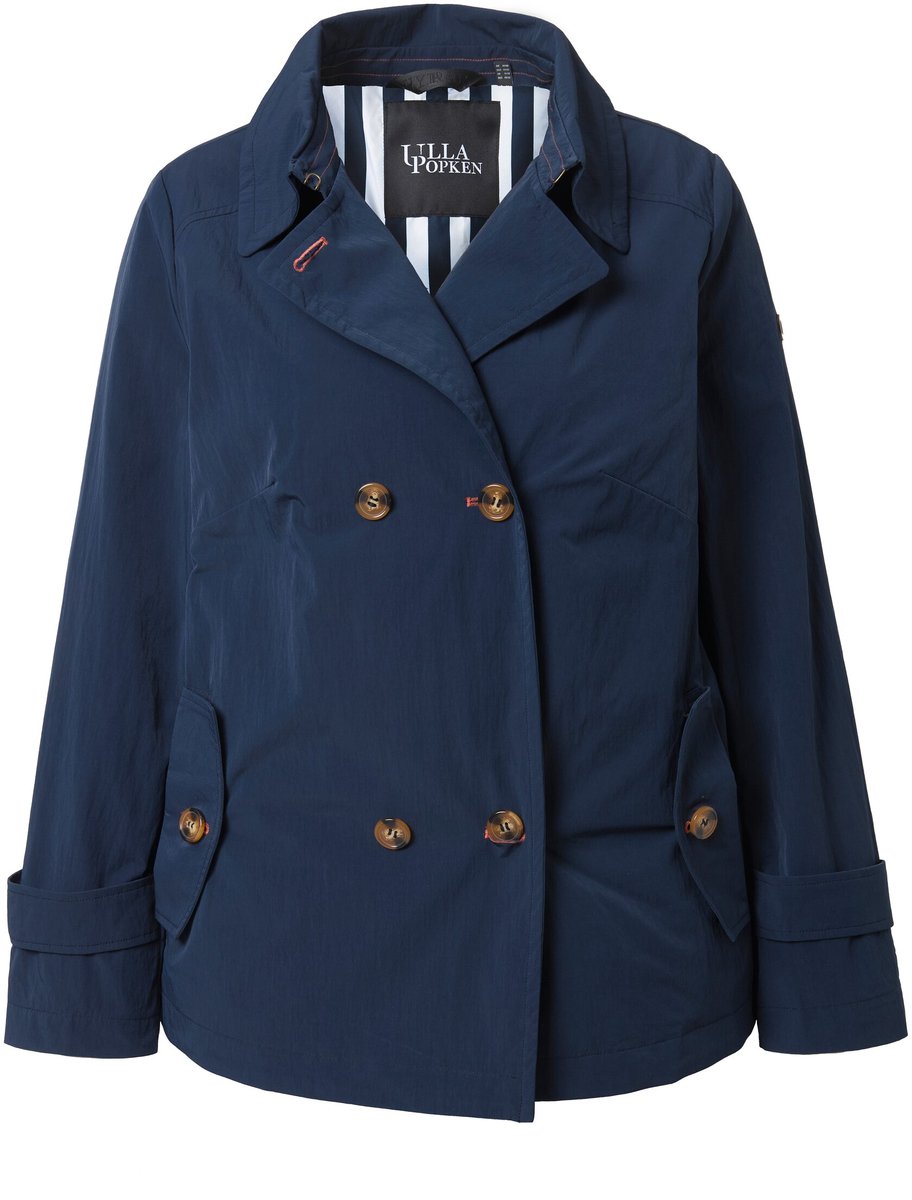 Ulla Popken - Dames - HYPRAR korte trenchcoat A-lijn waterafstotend - Marine - Maat 58+