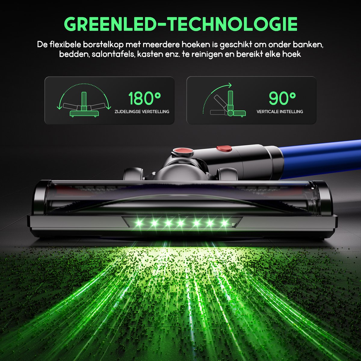 Fukstern Steelstofzuiger Draadloos – 75KPa Krachtige Zuigkracht – Tot 60 Min Accuduur – 3 Zuigstanden - Anti-Klit Vloerborstel – 7-voudig HEPA-Filtersysteem – 2L Stofreservoir – Groen Licht & Hygiënische Reiniging – blauw – foto 7