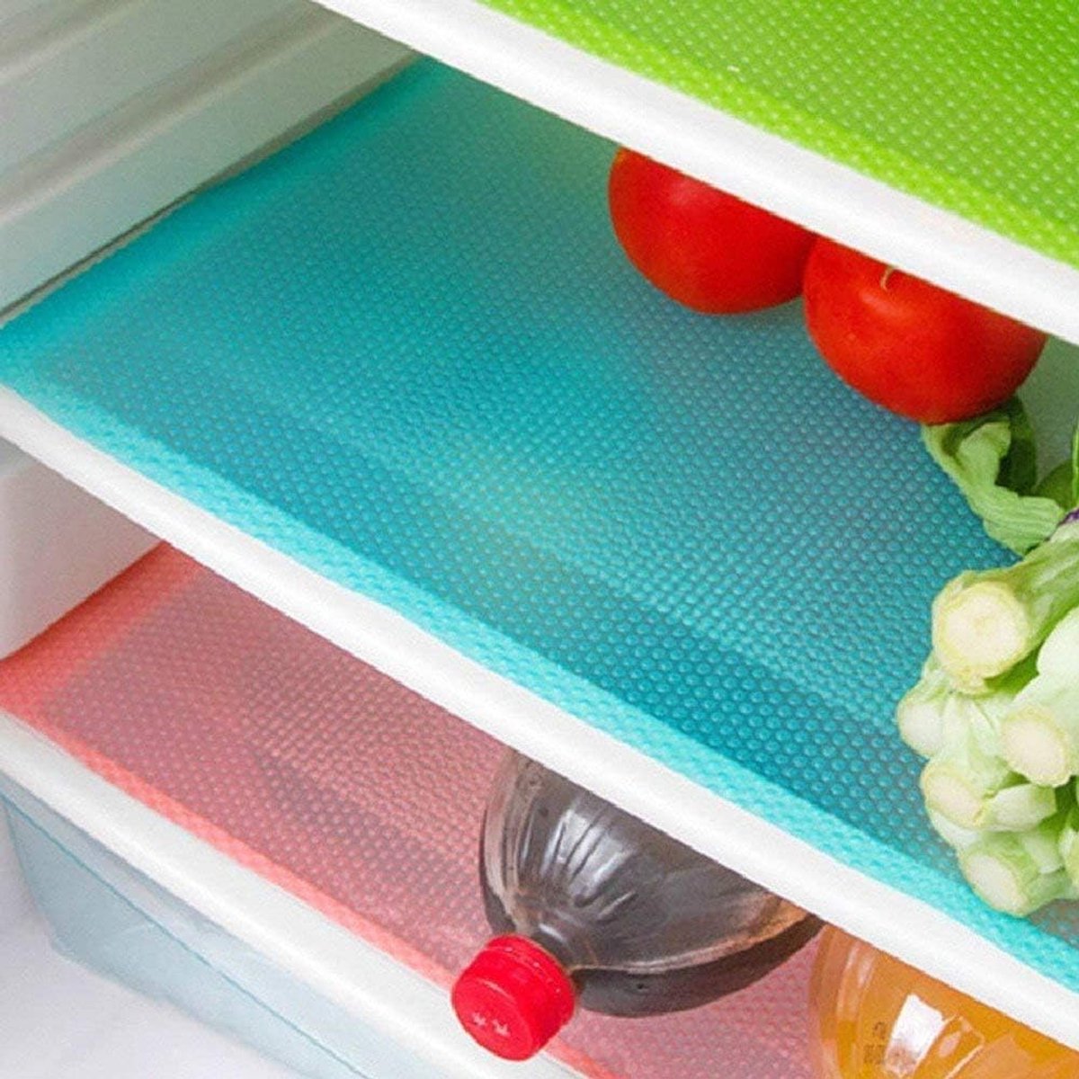 Daity Set van 9 wasbare koelkastmatjes, gemakkelijk schoon te maken, geschikt voor koelkastplanken, lades, tafels, enz. (3 rood/3 groen/3 blauw)