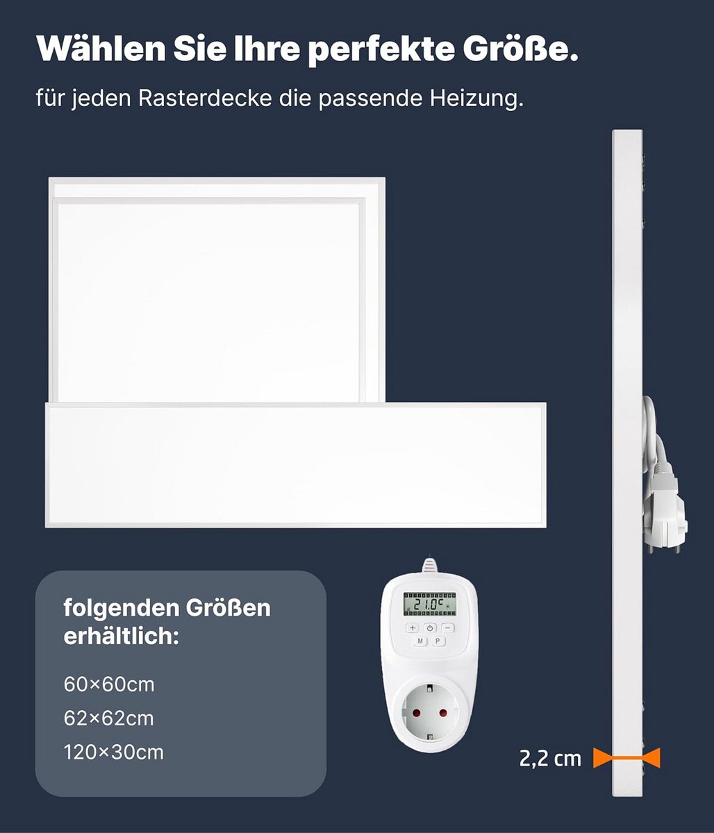 Infraroodverwarming Paneel 60x60 cm 360W met Thermostaat voor Wand en Plafond – foto 2