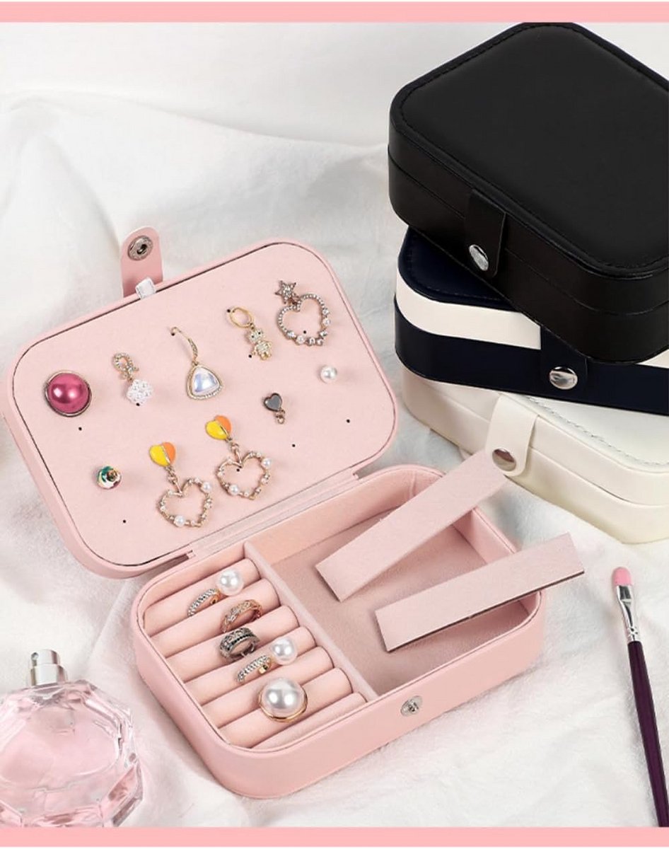 Compacte Sieradendoos voor Dames & Meisjes - Sieradenkistje op Reis - Organizer voor Ringen, Oorbellen & Kettingen