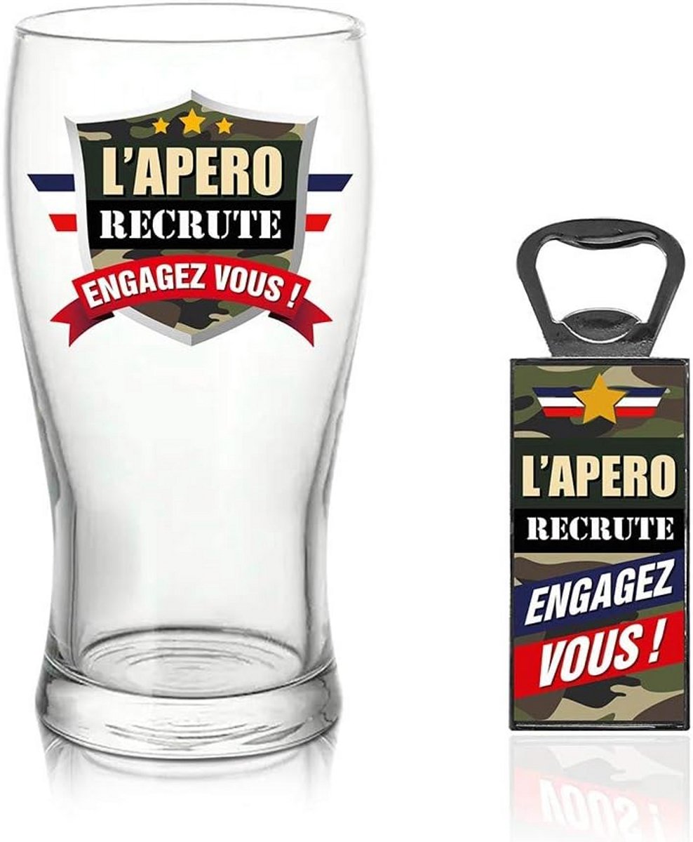 Bierglas met flesopener set - Cadeau voor bierliefhebbers