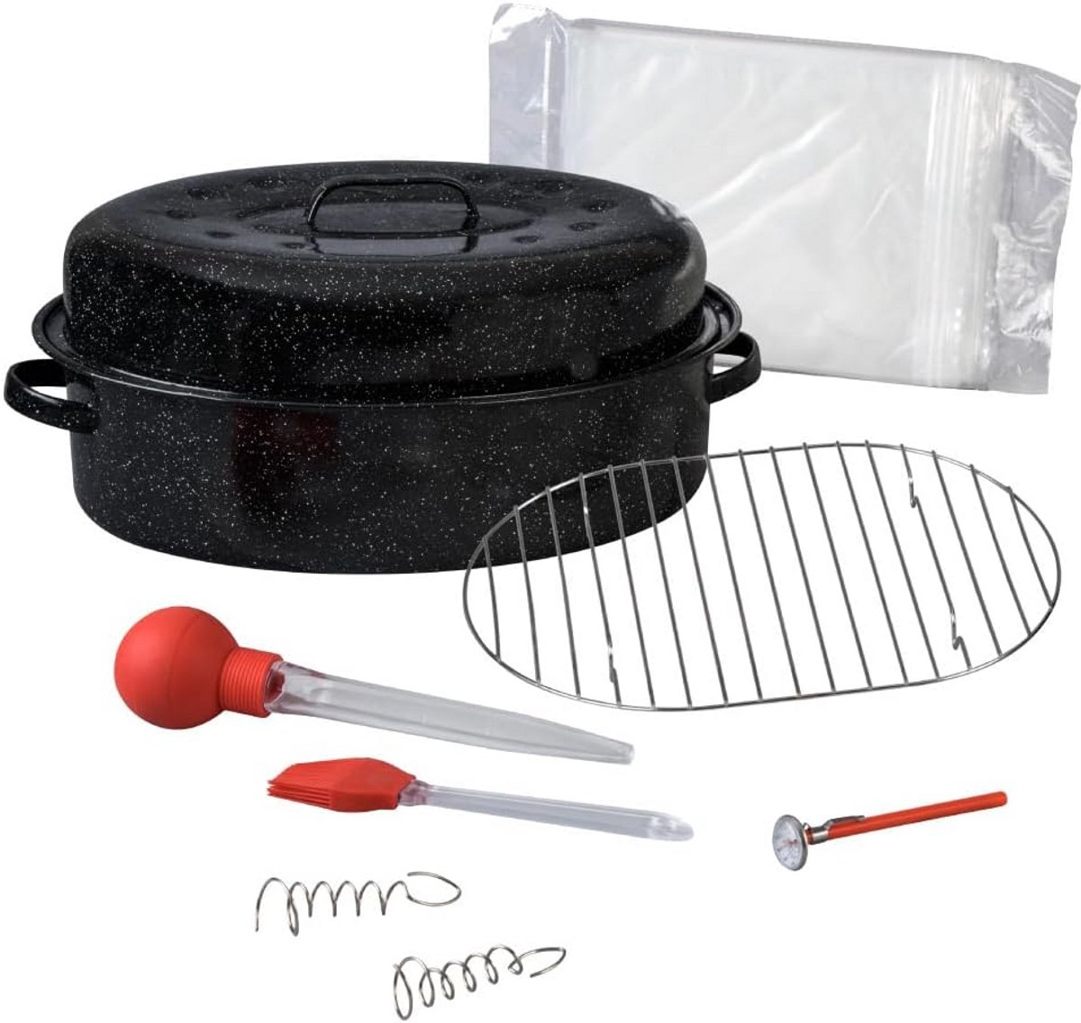 Ovale Braadpan Set 19 Inch (10 Delen) met Thermometer en Marinade Tassen