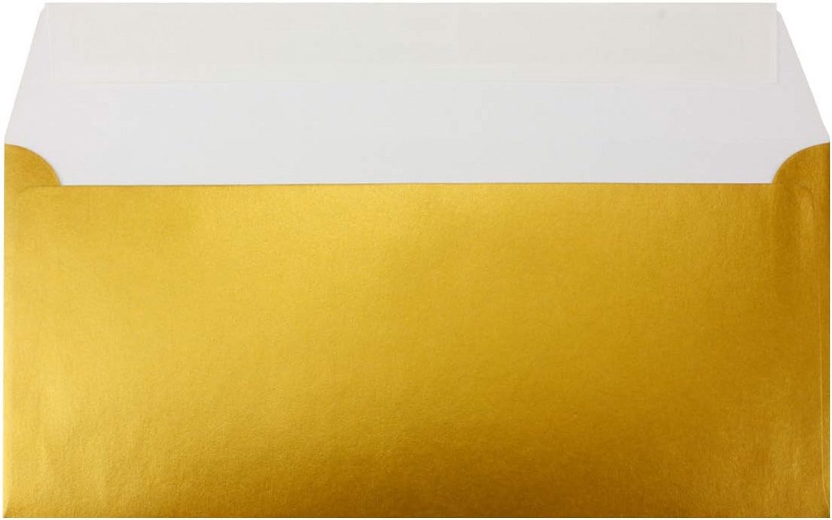 100 Gouden Lange Enveloppen DIN Lang (22x11 cm) met Zelfklevende Sluiting voor Uitnodigingen en Kaarten