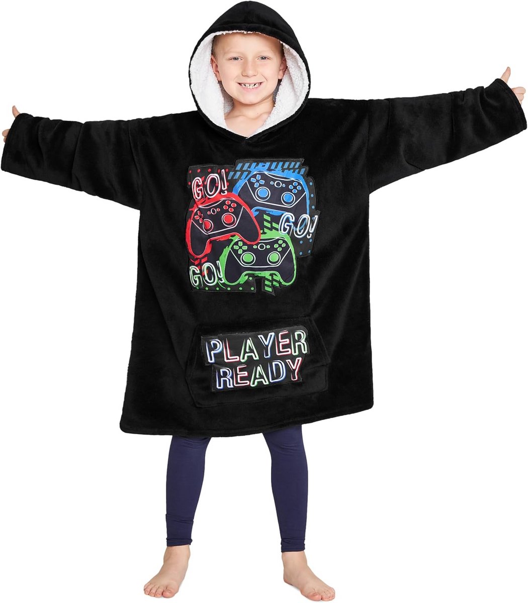 Comfortabele Grijze Fleece Hoodie Deken met Capuchon voor Kinderen