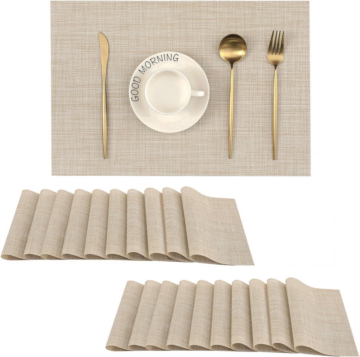Set van 20 Beige Placemats - Hittebestendig en Antislip Tafelmatten, Wasbaar PVC