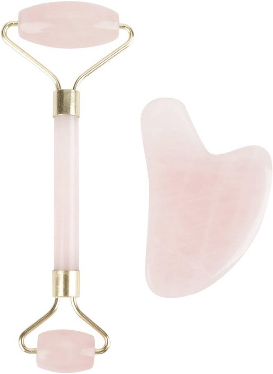 2 stuks Natuursteen Gezichtsmassage Roller en Guasha Set voor Huidverzorging