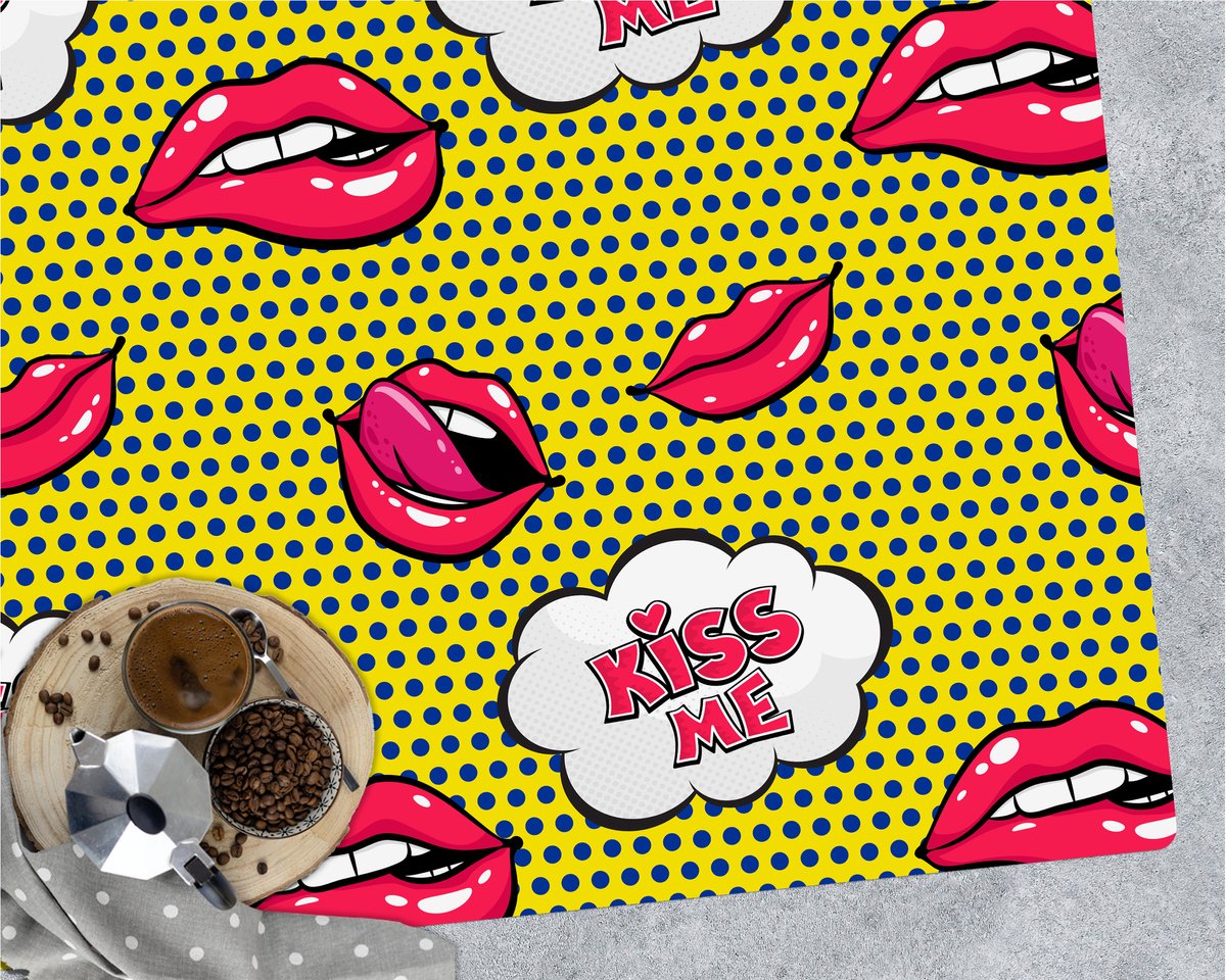 Coloray Vloerbeschermer - Rode lippenstift lippen Vloerbeschermer Bureaustoel - 100x70 cm - Geel Computer Stoel Mat - Vloerbeschermer Bureaustoelmat - Mótif Bureaustoelmat - Rechthoekige Mat - Abstracties Thema