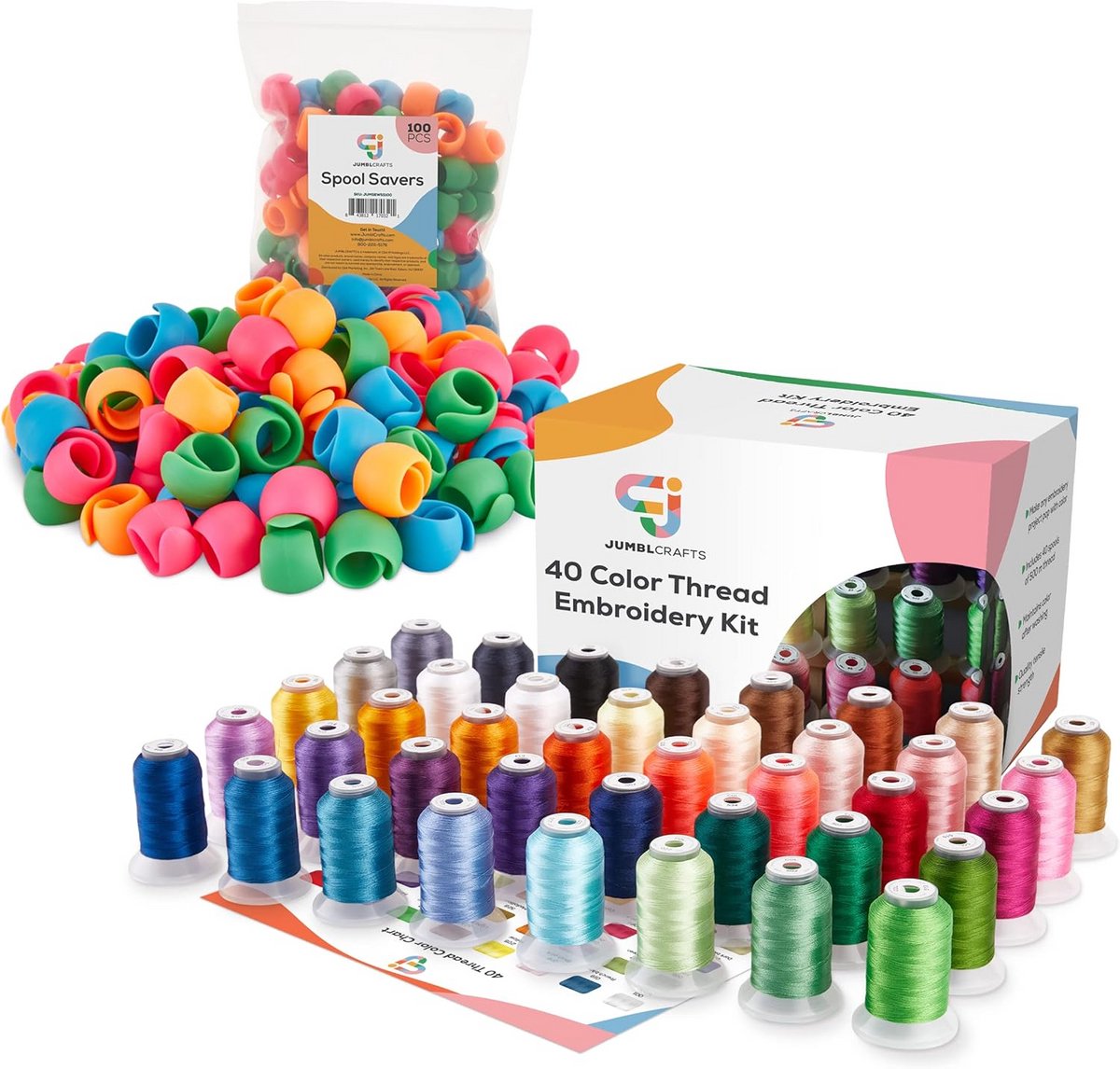Borduur- en Naaiset: 40 Kleuren Polyester Garen (500M) met 100 Flexibele Draadkloshouders