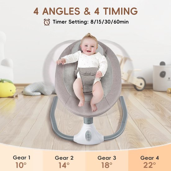 Elektrische Babyschommel - Baby Bouncer - 4 Schommelstanden - Bluetooth & Slaapliedjes - Met Zonnescherm en Klamboe — afbeelding 3