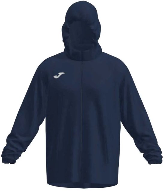 Navy Joma regenjas met capuchon en wit Joma logo op de borst.