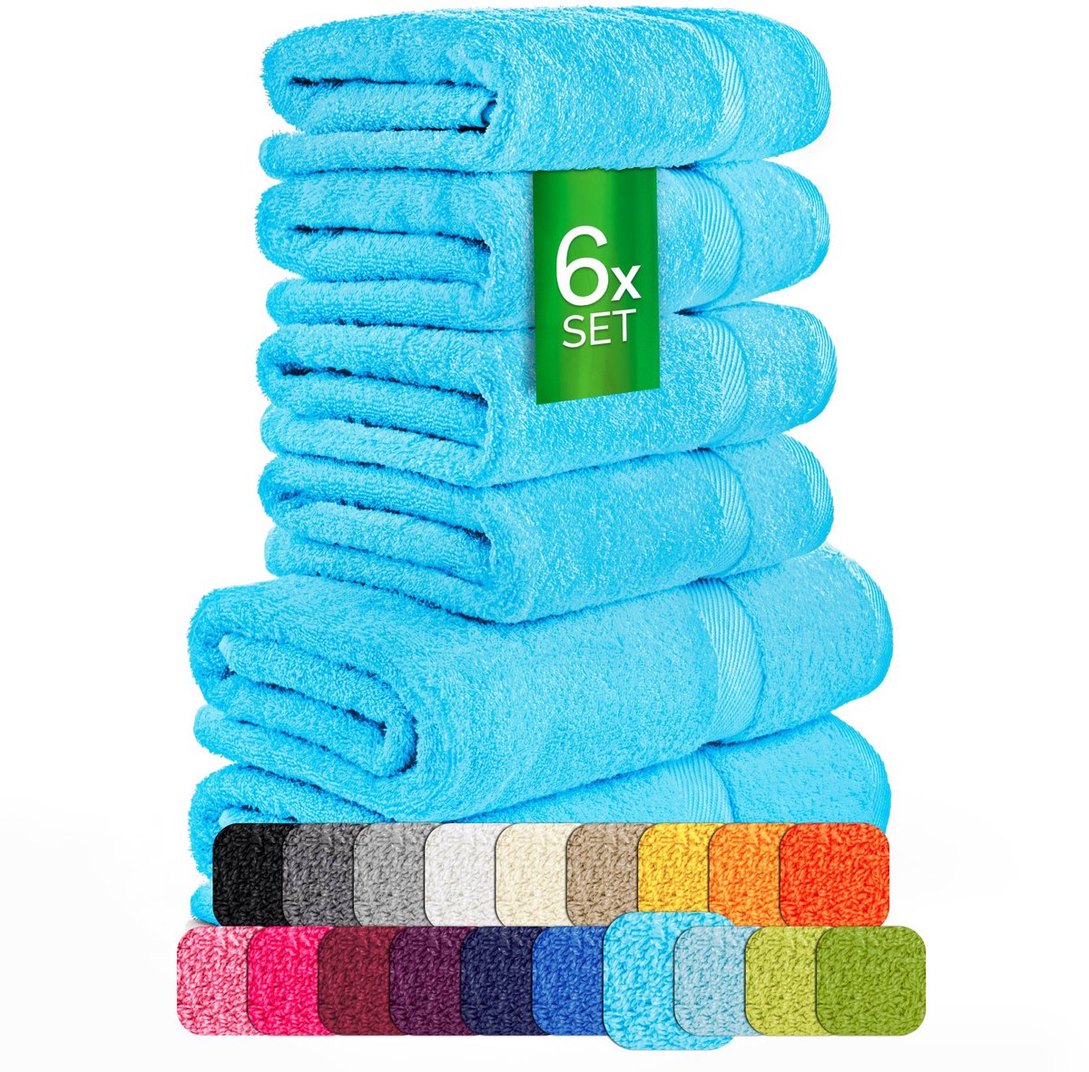 etérea Carli handdoekenset 6-delig – turquoise – 100% katoen – 500 g/m² – OEKO-TEX Made in Green