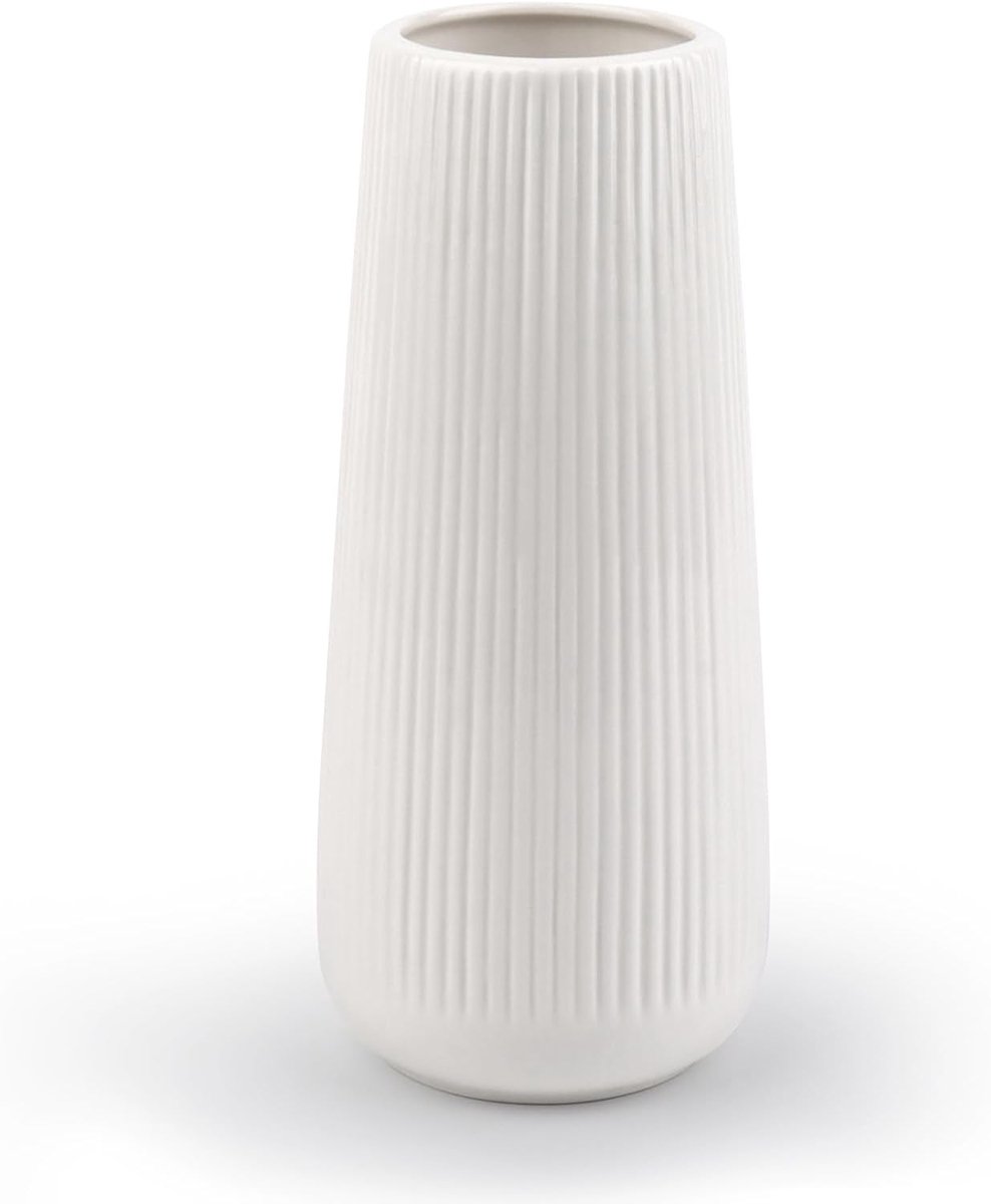 Famanu Keramische vazen - moderne decoratieve vazen met groeven - bloemenvoorziening - kleine vazen voor thuis - woonkamer - eettafel - entree - kantoor WIT