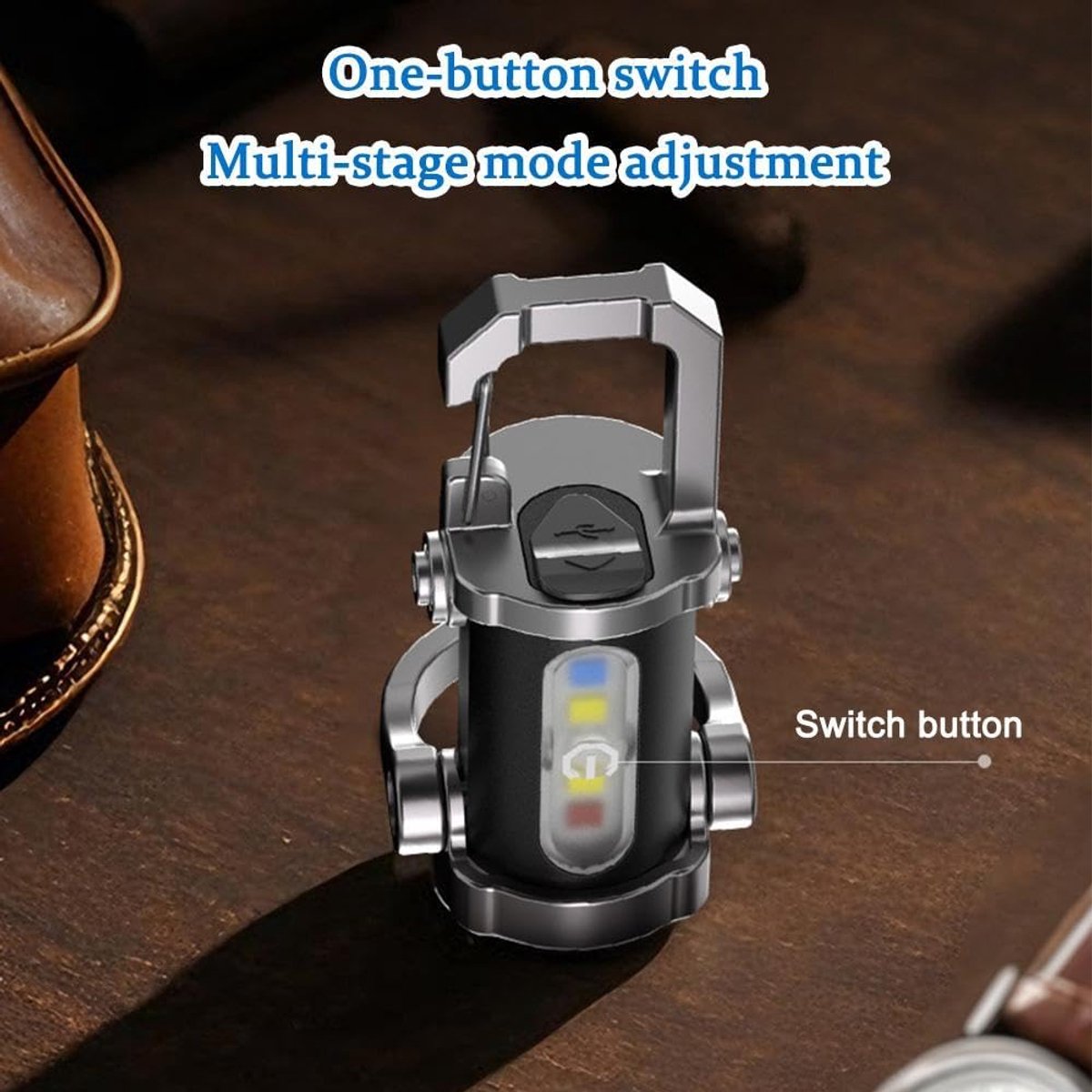 Mini Sleutelhanger Zaklamp Oplaadbaar (600mAh) - 7 Lichtstanden (Rood/Blauw) - Voor Kamperen, Hondenuitlaat, Auto & Noodgeval - EDC Werklamp - USB-C - Waterdicht — cadeau in Sport & Outdoor - foto 3