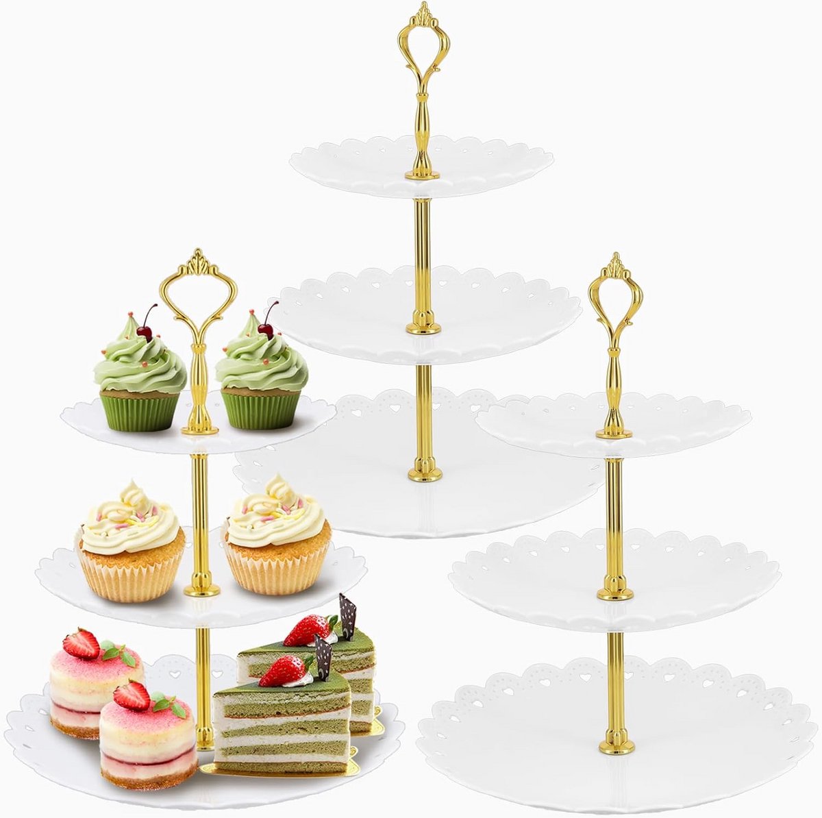3-Laags Taartplateau Set - Witte Cupcake Standaard voor Bruiloft & High Tea
