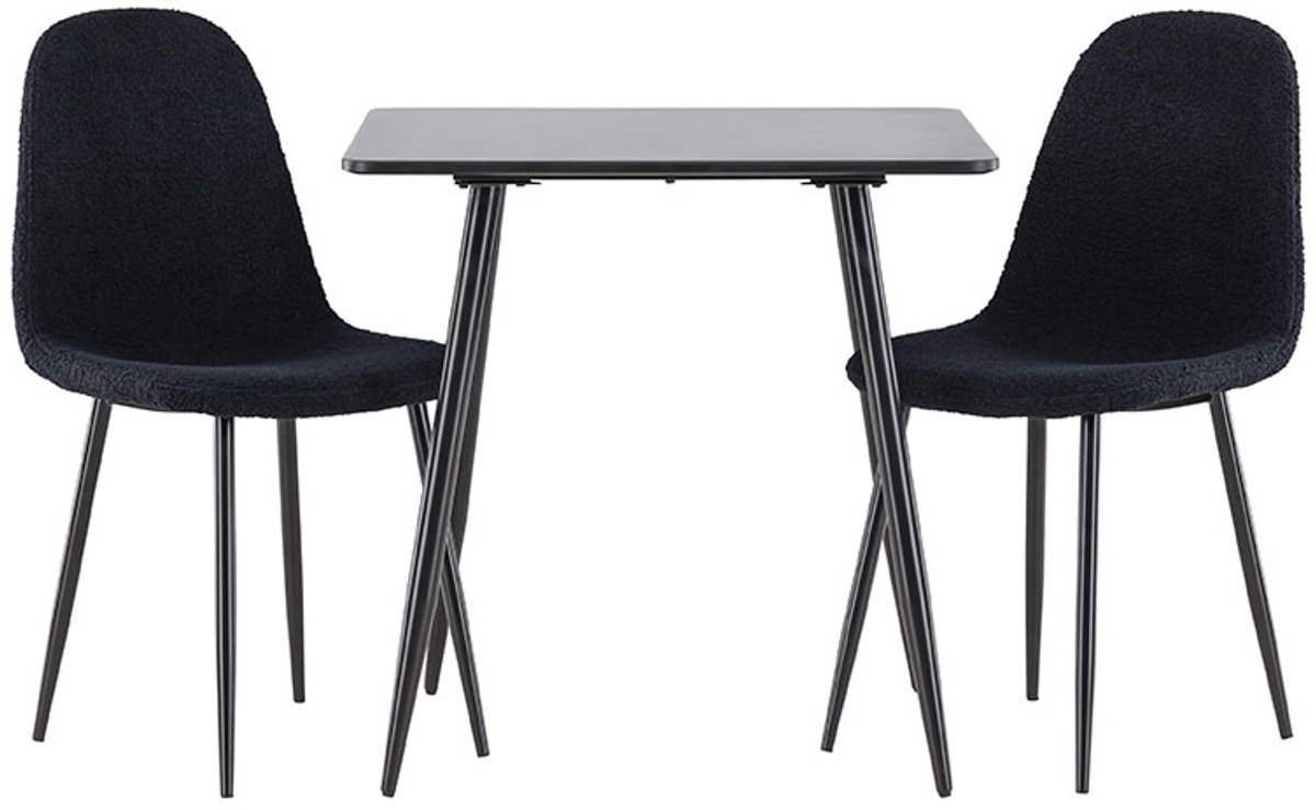Polar eethoek tafel 75x75cm en 2 teddy stoelen zwart.