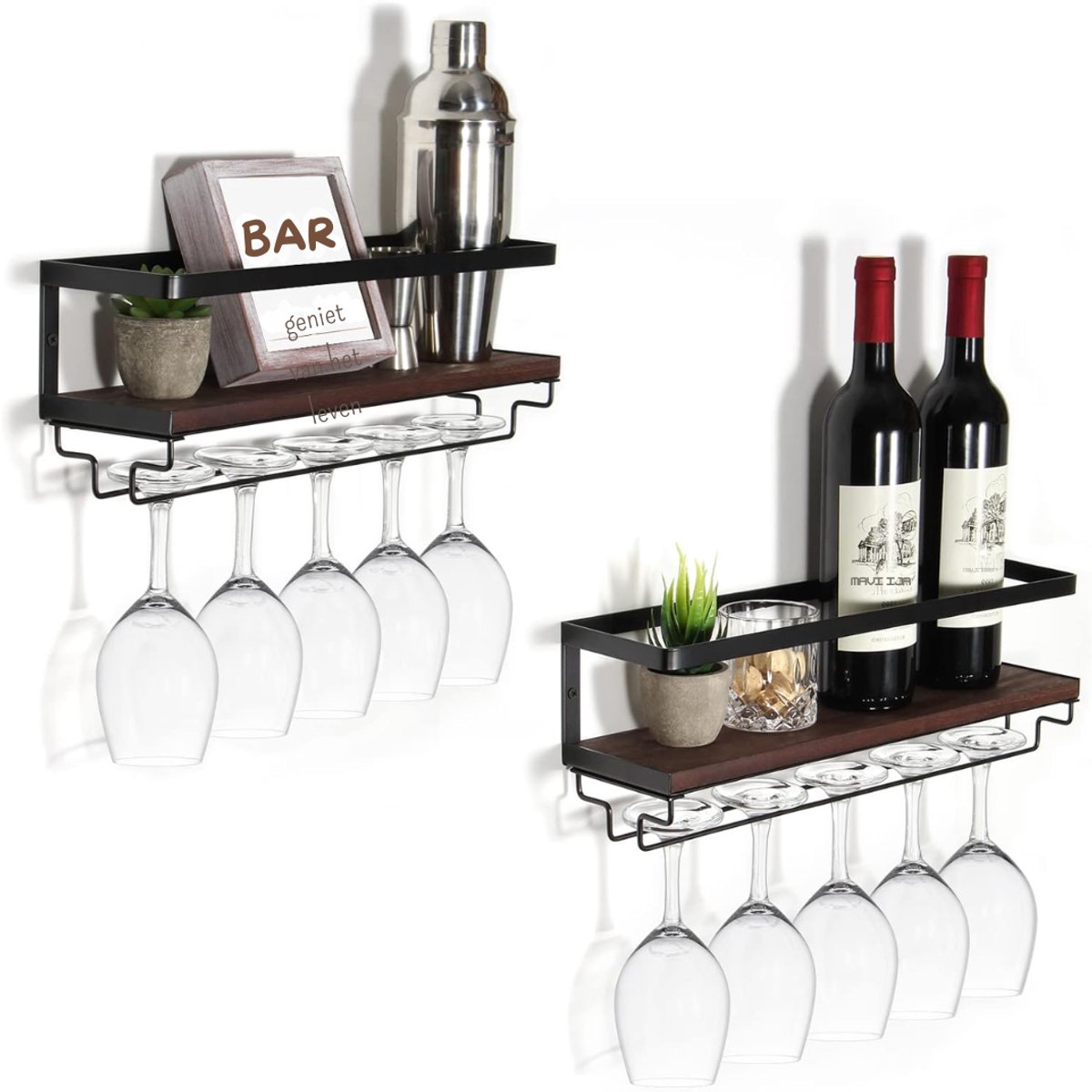 Aurixi® Wijnrek Muur - Wijnrek - Wijnrekken - Zwart - ‎12cm x 43cm x 13cm