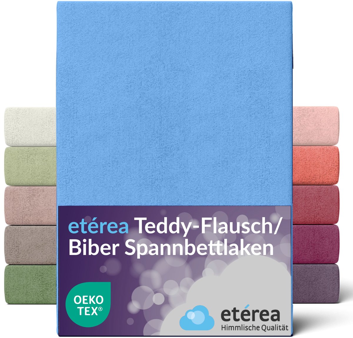 etérea Teddy pluizig Hoeslaken 140x200 - 160x200 cm - 80% Katoen 20% Polyester - Blauw