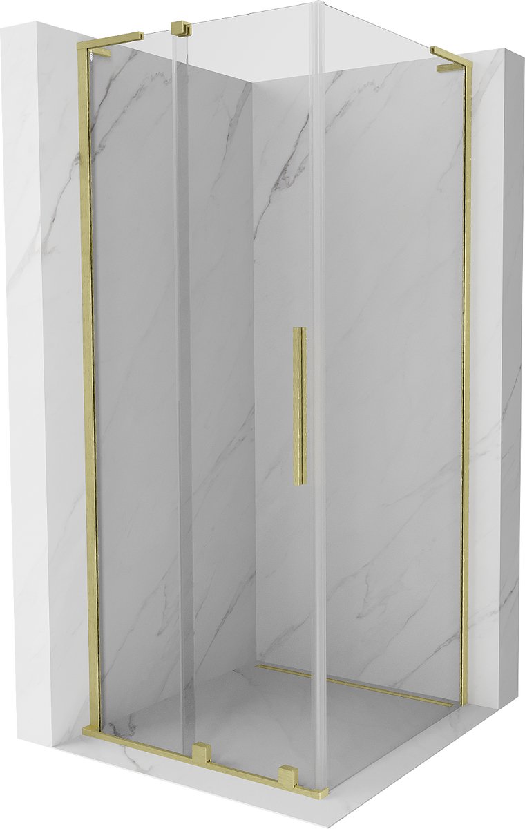Mexen Velar L douchecabine schuifdeur 100 x 100 , transparant, geborsteld goud - 871-100-100-03-55