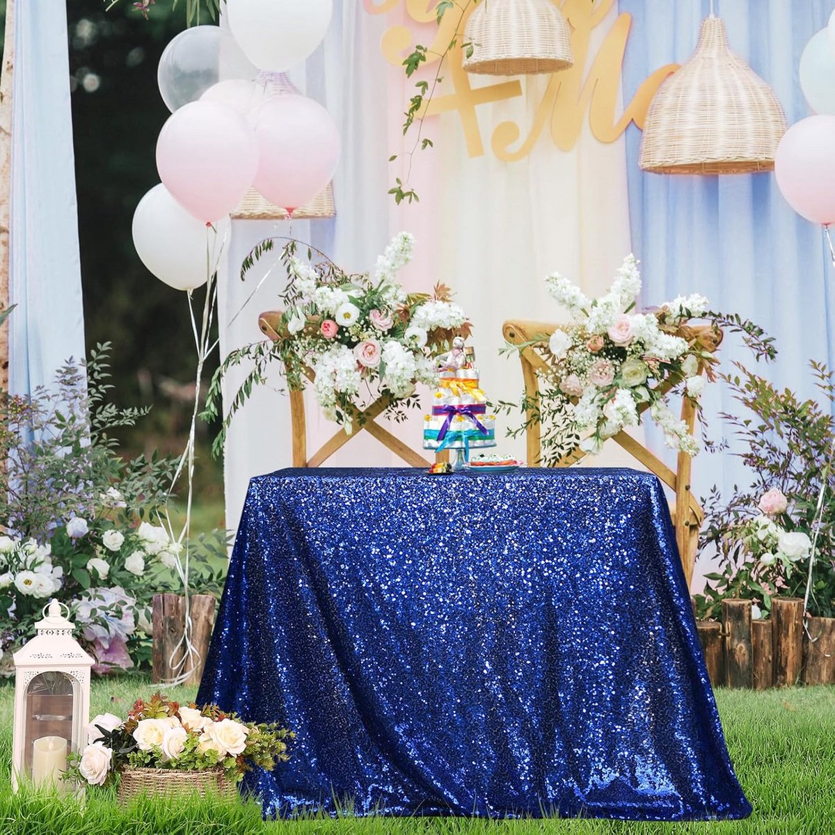 Glitter Tafelkleed Rechthoekig Navy Blauw voor Bruiloft en Feest