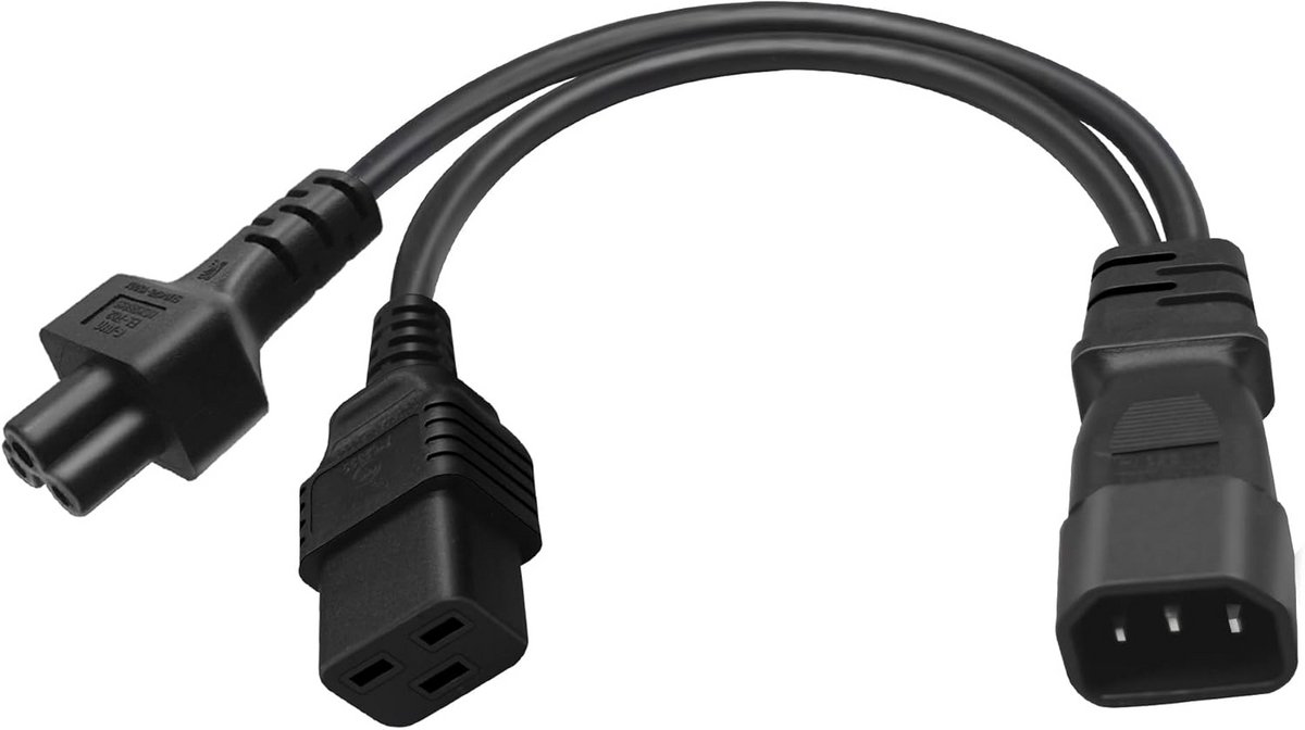 Y-Splitter Stroomkabel C14 naar C19 en C5 - 1 Ingang naar 2 Uitgangen - 10A 250V