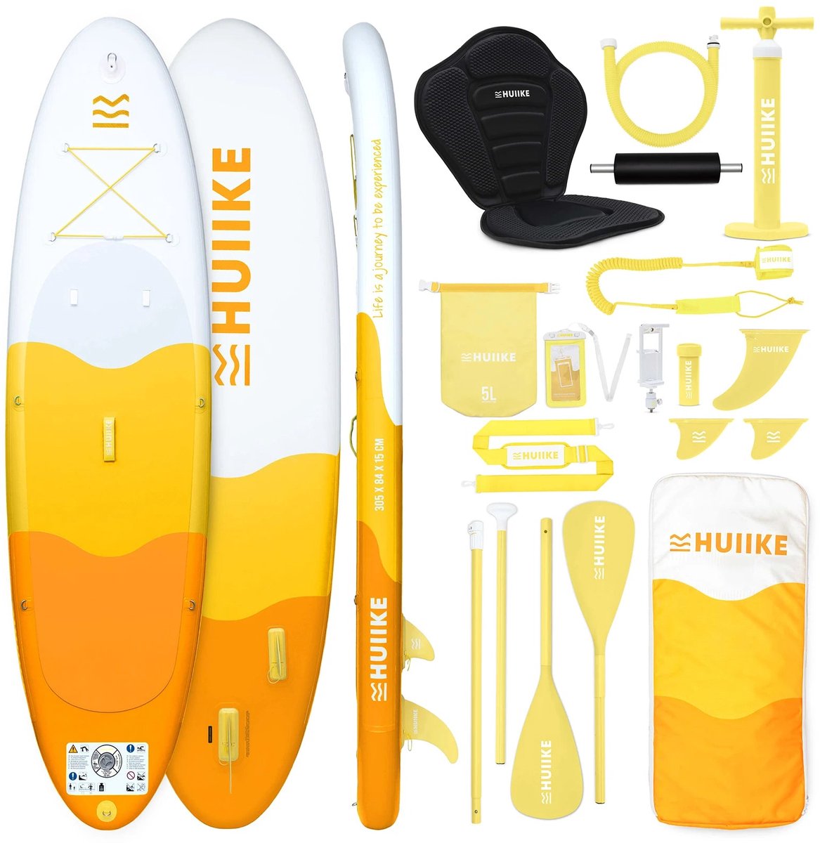 HUIIKE SUP Board - Opblaasbaar Paddle Board met Accessoires, Peddel, Vinnen, Pomp - Stand Up Paddle met Hoge Stabiliteit - 305 x 84 x 15 cm - Max. 130 kg