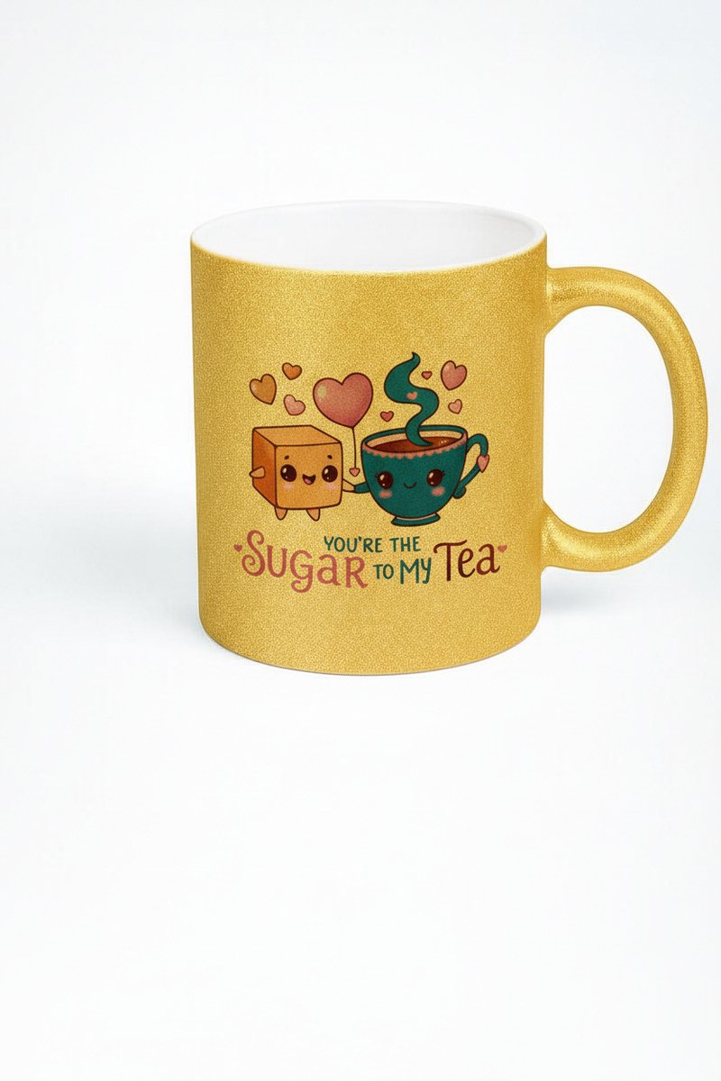 Gouden Glitter Mok 'You're the Sugar to My Tea' - Liefdevolle Theemok Cadeau