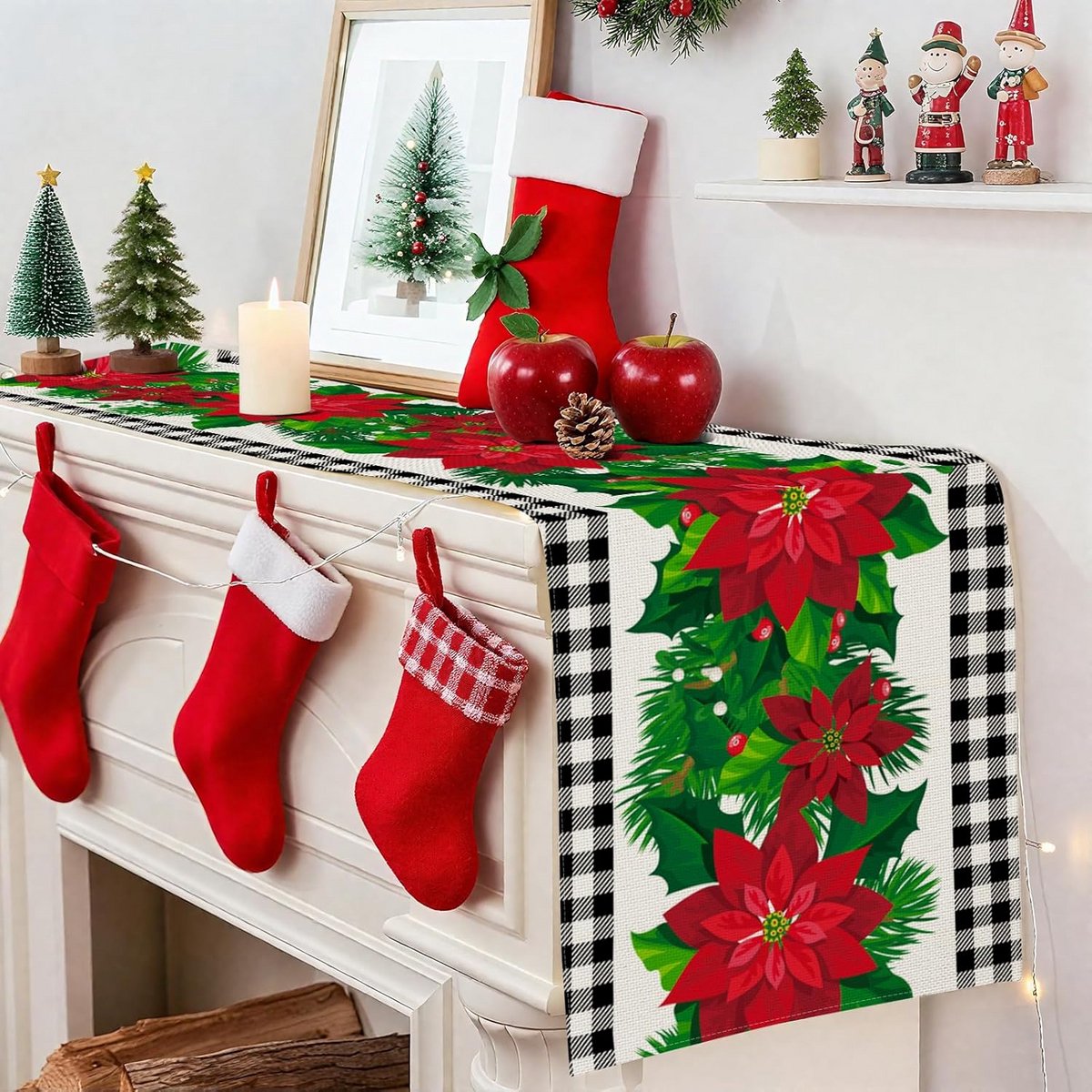 Geruite Tafelloper Zwart Wit Kerst & Winter Decoratie 40x180 cm