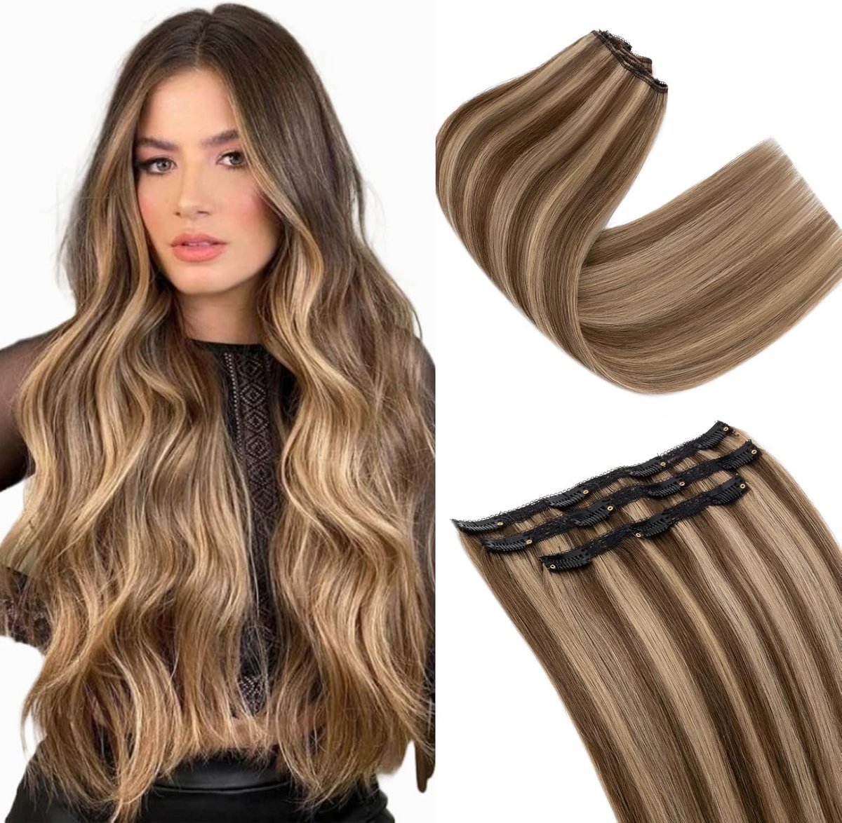 Clip-in Haarverlenging van Echt Haar, 3 Delige Set voor Volume en Lengte