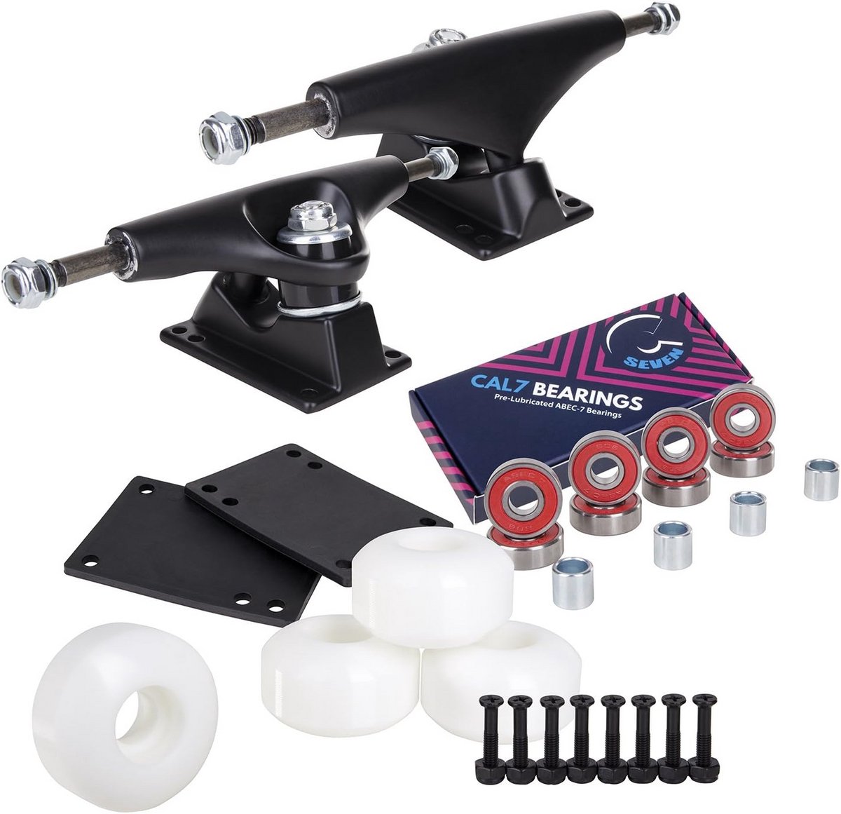 Complete Skateboard Truck Set Inclusief Wielen en Lagers 139mm Trucks Zwart