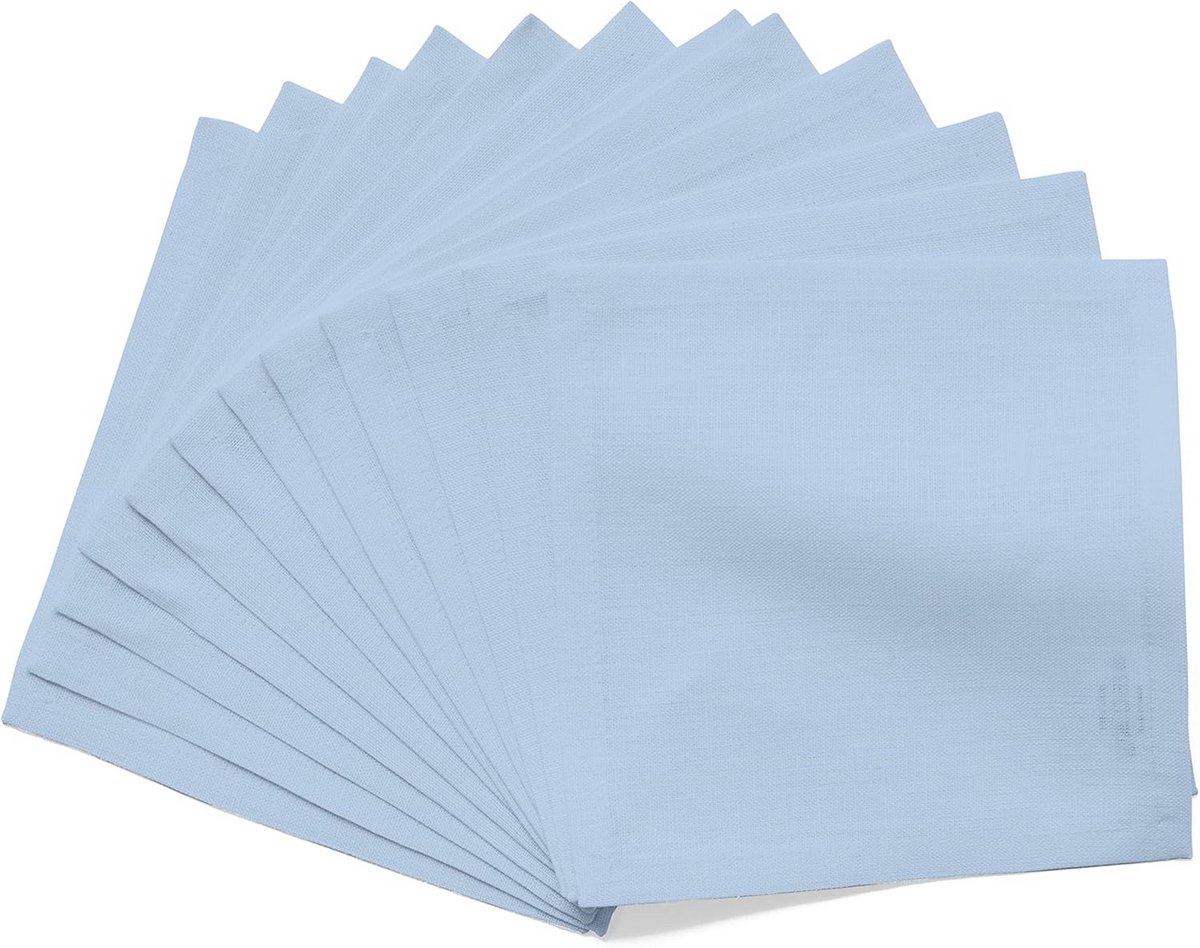 Linnen Cocktail Servetten Sky Blue - Set van 12 - 100% Zuiver Linnen