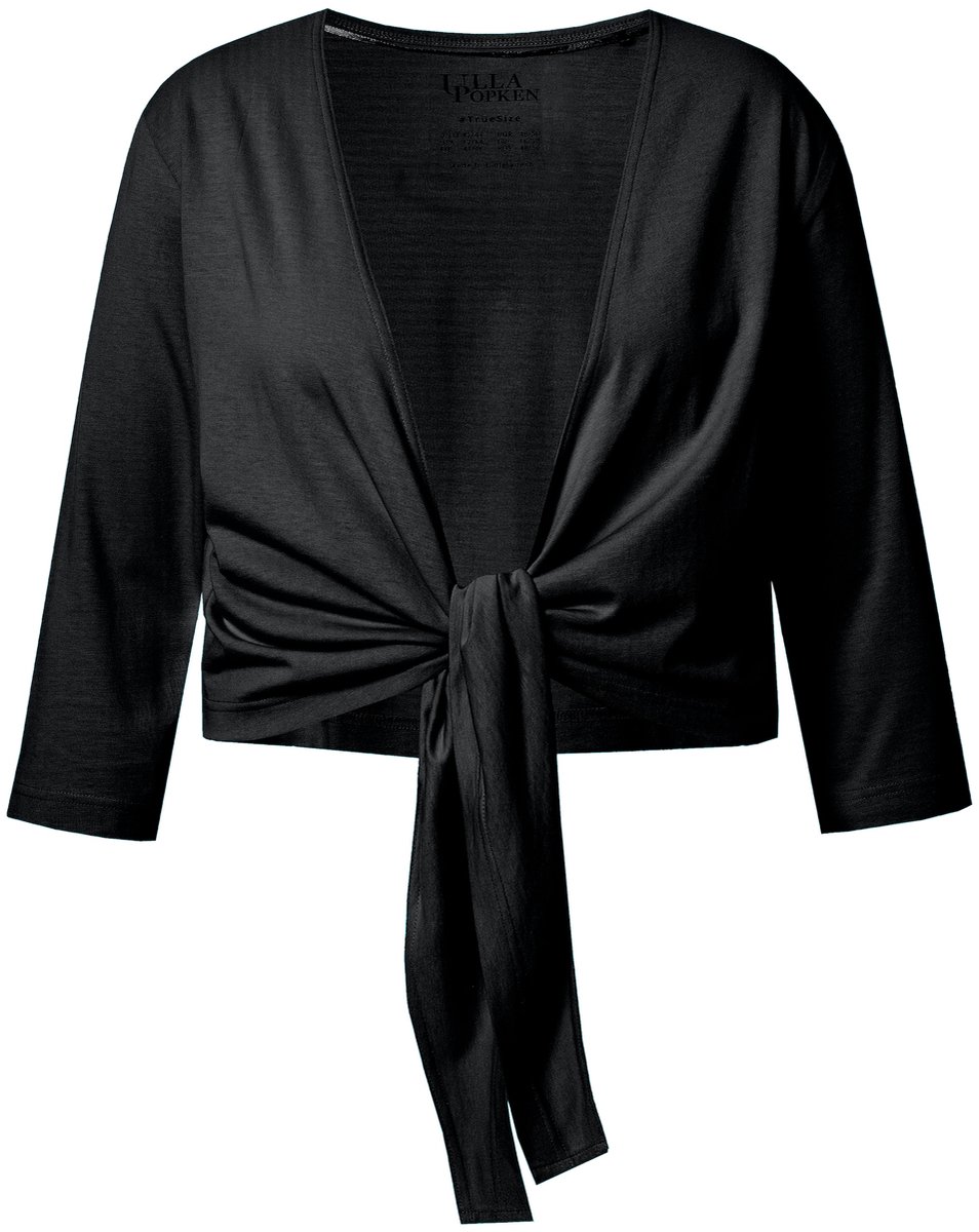 Ulla Popken - Dames - Bolero kort jasje jersey 3/4-mouwen zoomknoop - Zwart - Maat 50+