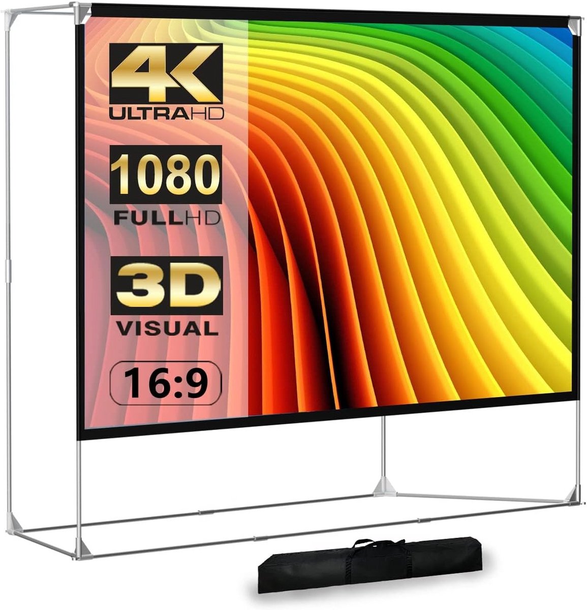 Groot Projectiescherm met Statief 150 Inch 16:9 HD 4K Draagbaar en Opvouwbaar
