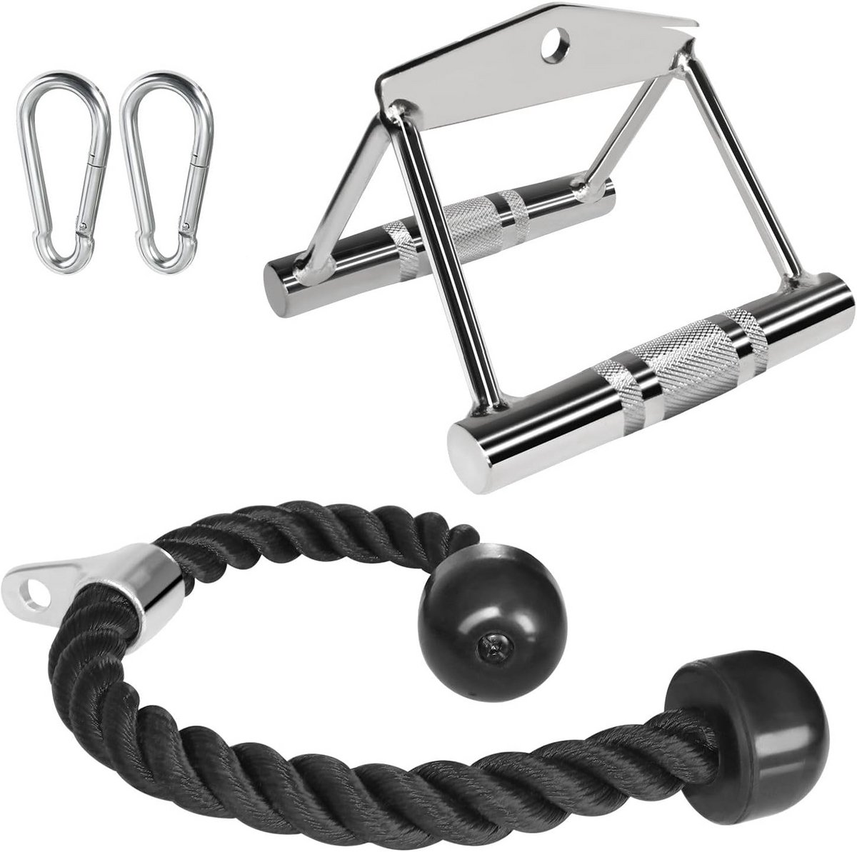Kabel Trainingsaccessoires Set voor Fitness: Triceps Touw, Dubbele D Handvatten en Bars
