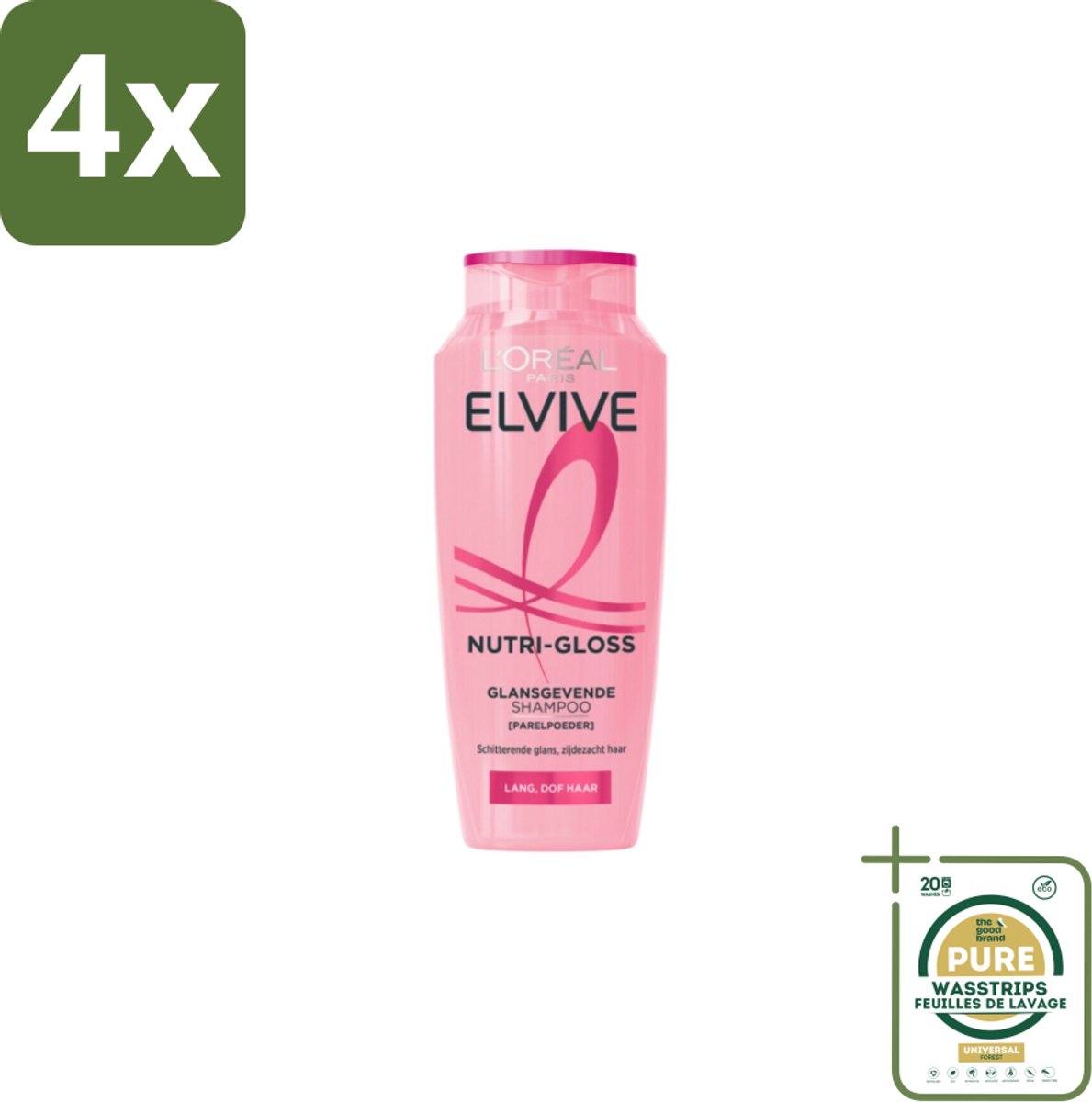 L'Oréal Elvive Nutri Gloss Shampoo 250 ml - Voordeelverpakking - 4 stuks - Zachtheid - Parelpoeder