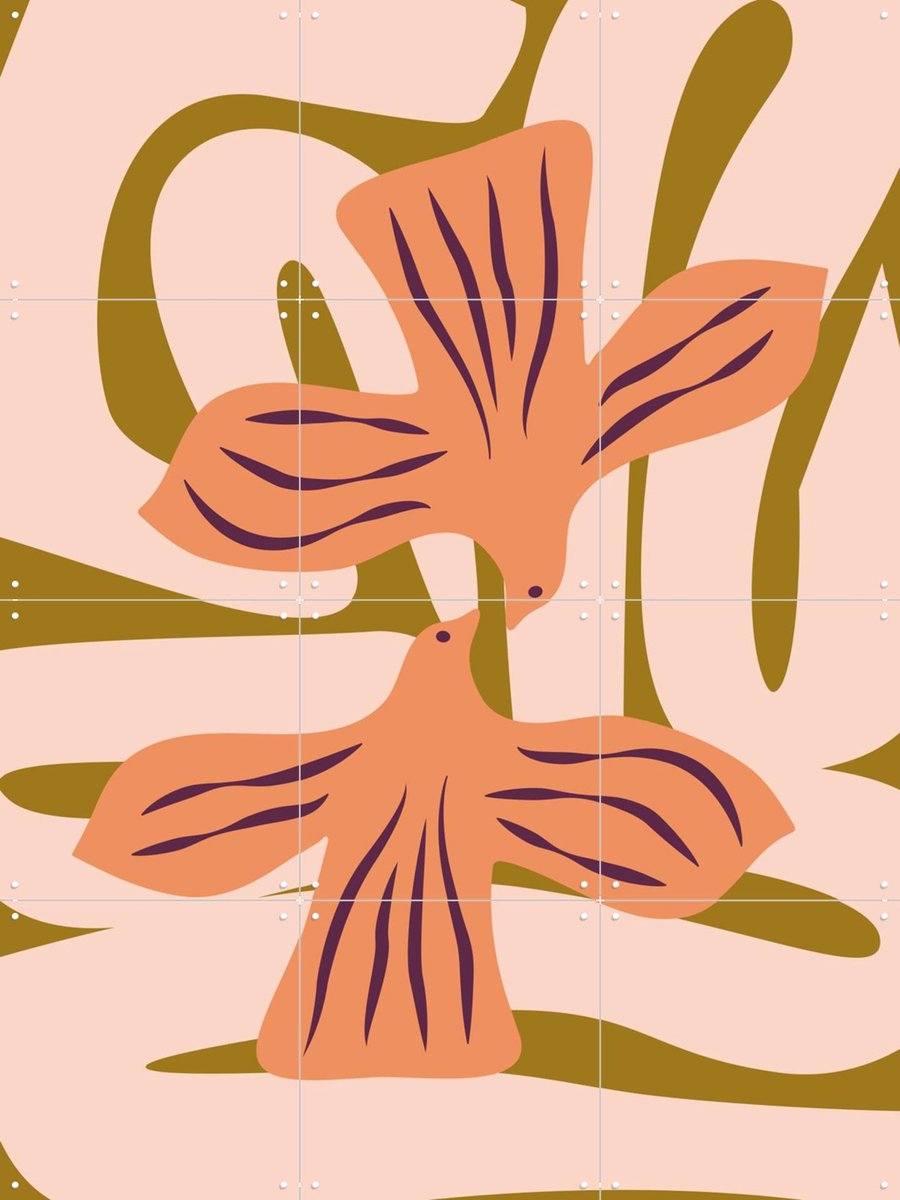 IXXI Lovebirds Coral Blush, Studio Wool - 60 x 80 cm - Gratis ophangtool - Grote wanddecoratie en posters - Abstract, Speels, Illustraties, Grafisch