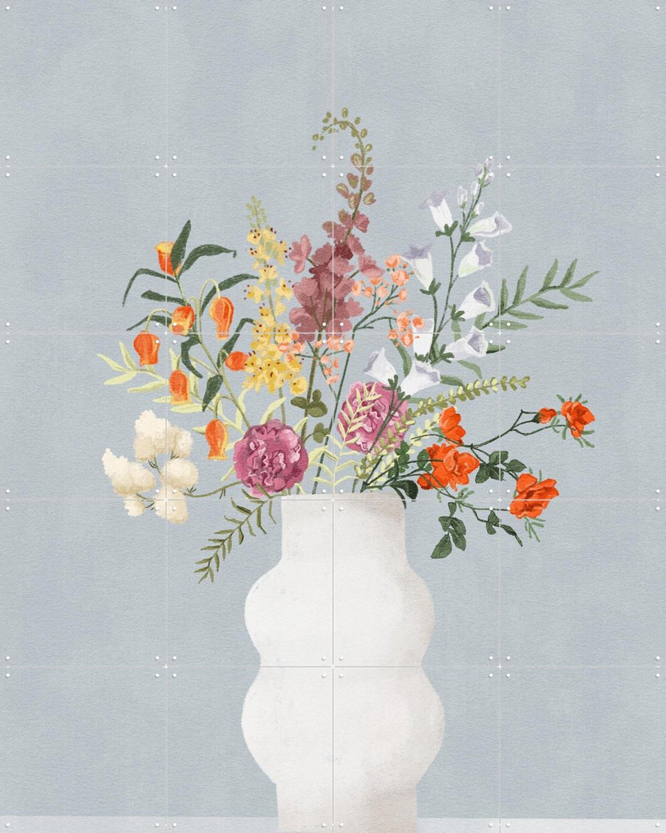 IXXI Flowers in Vase, Goed Blauw - 80 x 100 cm - Gratis ophangtool - Grote wanddecoratie en posters - Illustraties, Aquarel, Woonkamer, Eetkamer