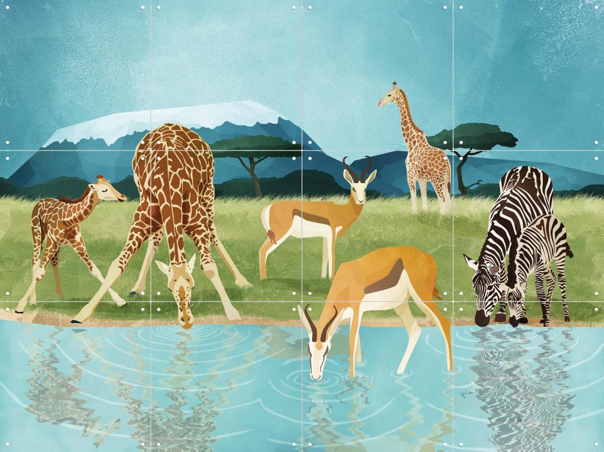 IXXI Savanna, Goed Blauw - 80 x 60 cm - Gratis ophangtool - Grote wanddecoratie en posters - Speels, Illustraties, Digitale Kunst, Woonkamer, Natuur