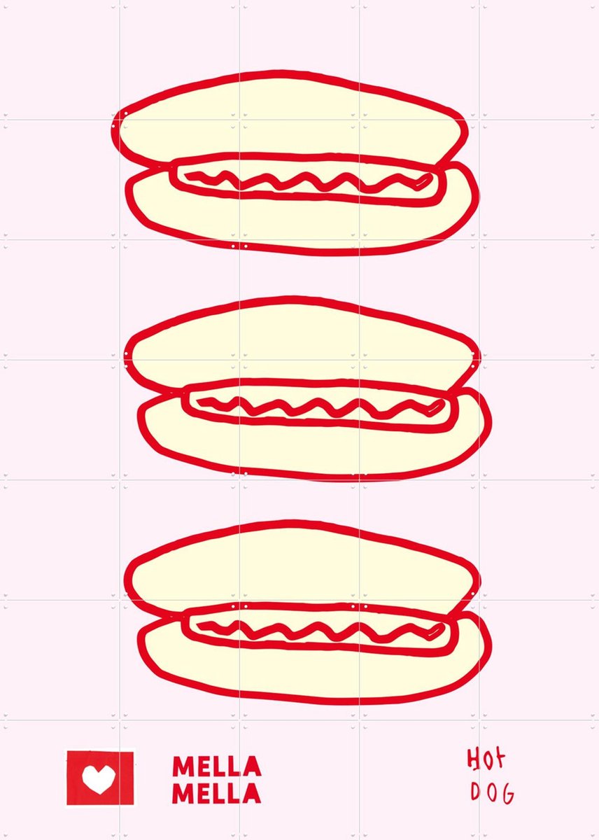 IXXI Hot Dog, Mella Mella - 100 x 140 cm - Gratis ophangtool - Grote wanddecoratie en posters - Illustraties, Speels, Pop art, Line art, Kleurrijk