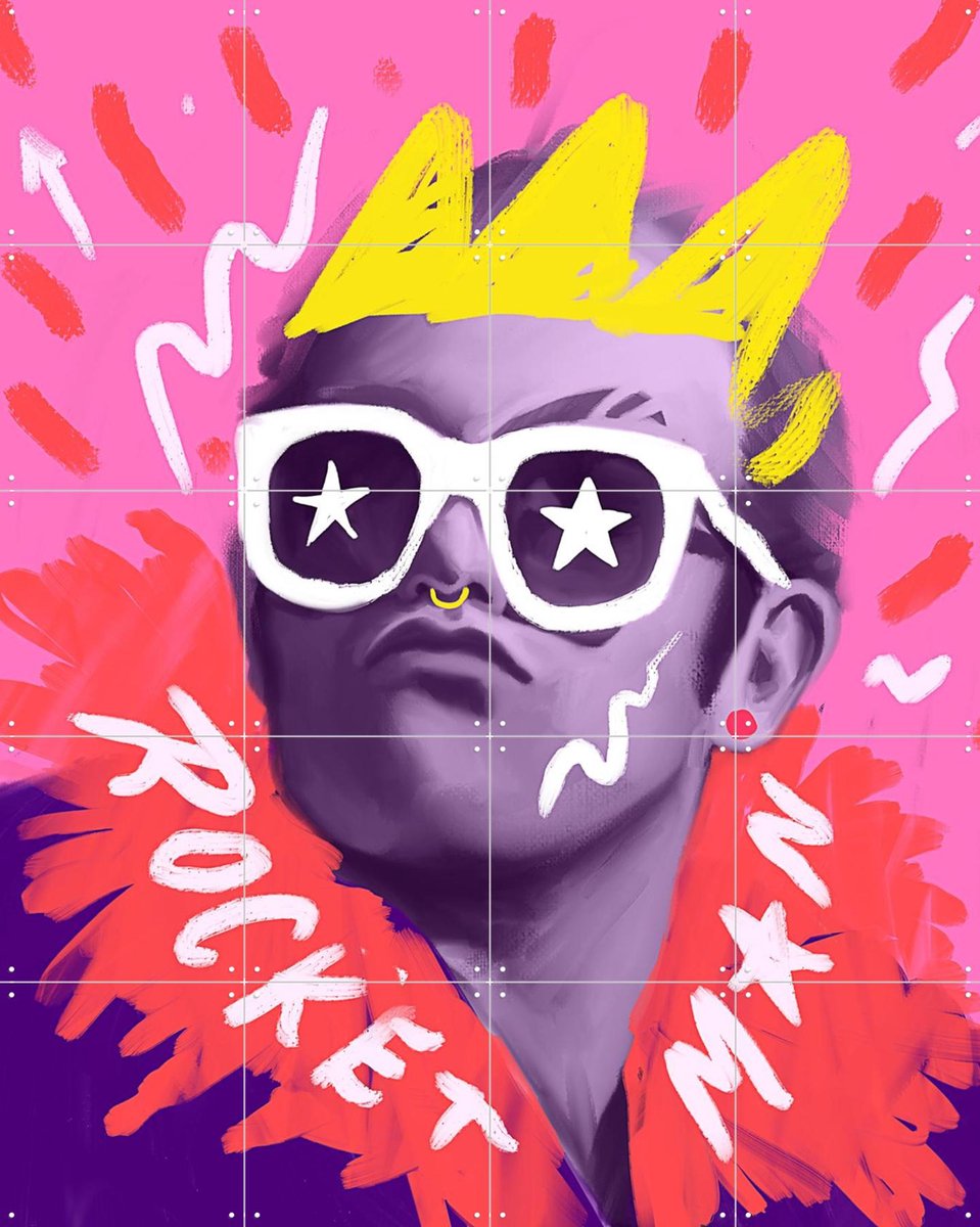 IXXI Rocketman Elton, Pop-art by Tadej - 80 x 100 cm - Gratis ophangtool - Grote wanddecoratie en posters - Kleurrijk, Digitale Kunst, Illustraties
