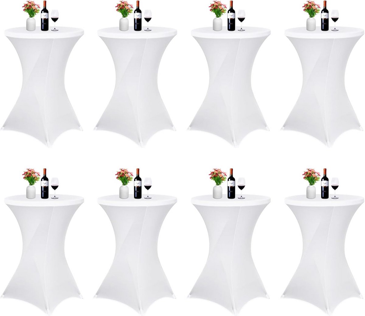 8x Set Stretche Cocktail Tafelhoezen Wit - Rekbare Spandex Tafelkleed voor Bar & Feest - 70x110cm