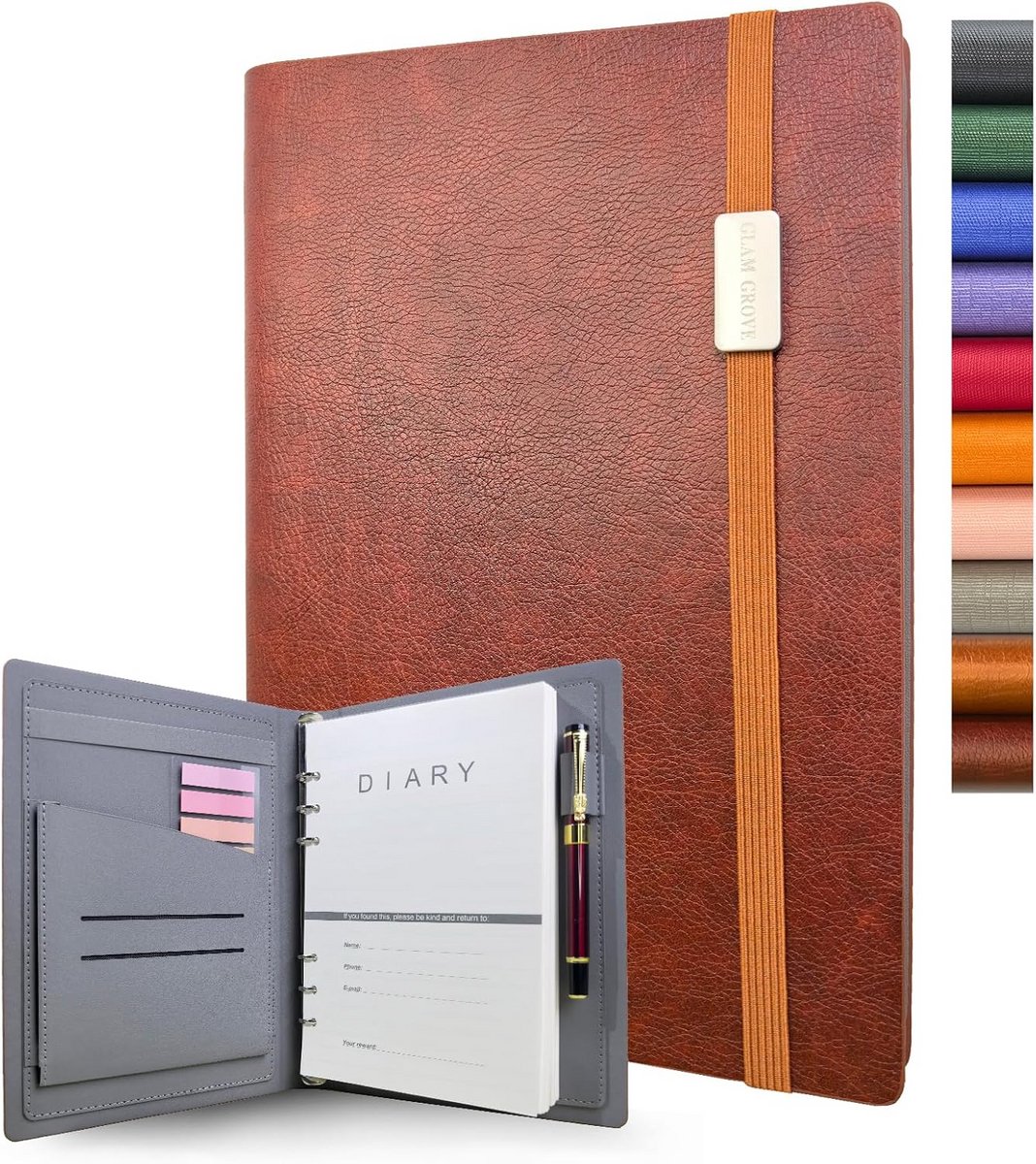 Navulbaar A5 Notitieboek Leerlook Harde Kaft - 160 Pagina's Dik Papier met Penlus & Zakken