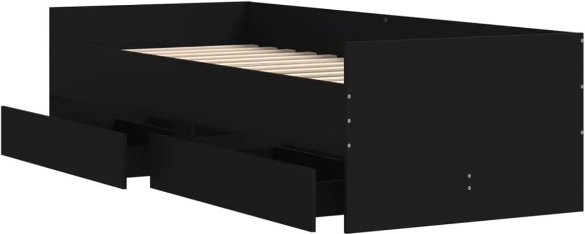 Houten Bedframe met 2 Opberglades - Zwart - 100x200 cm - Inclusief Lattenbodem